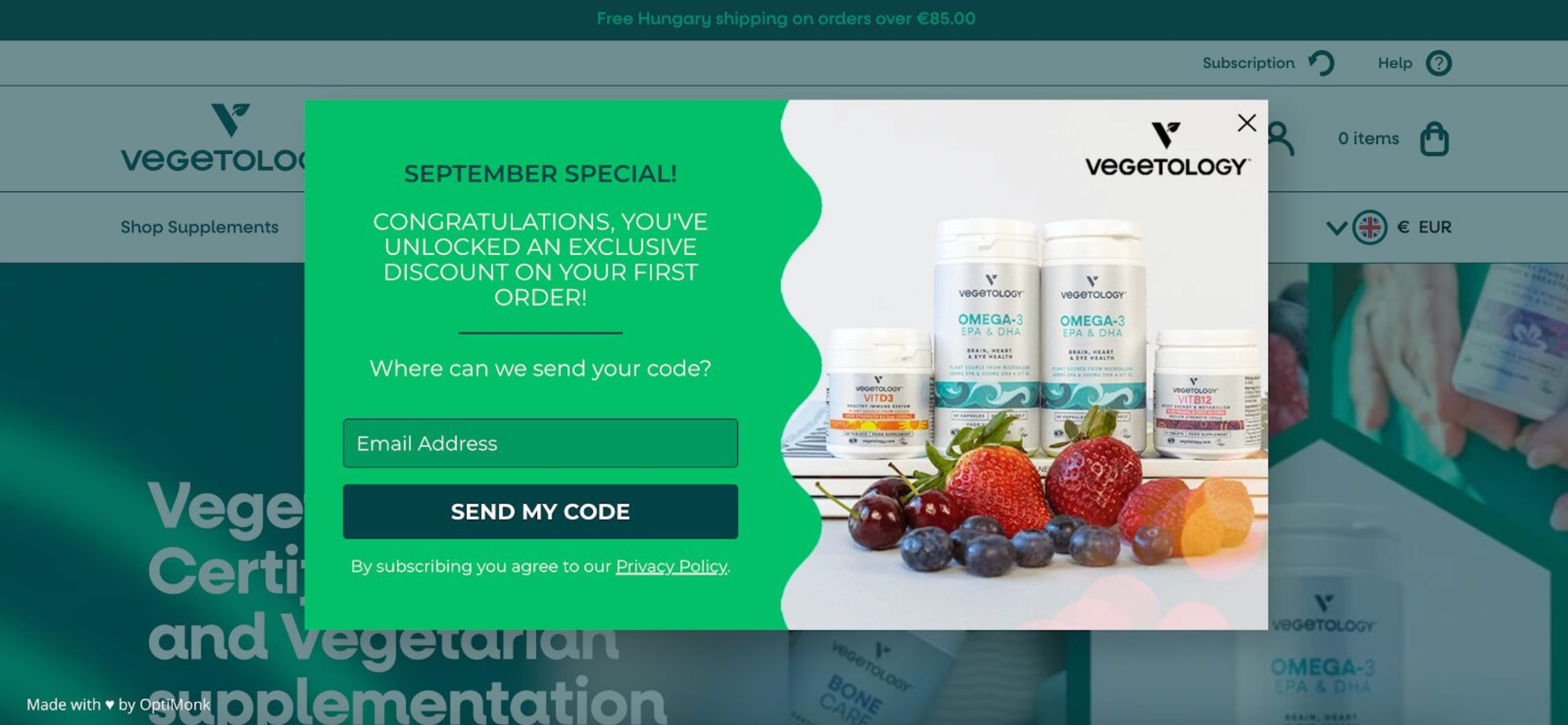 Vegetology's popup website popup is strong on creating a sense of urgency.