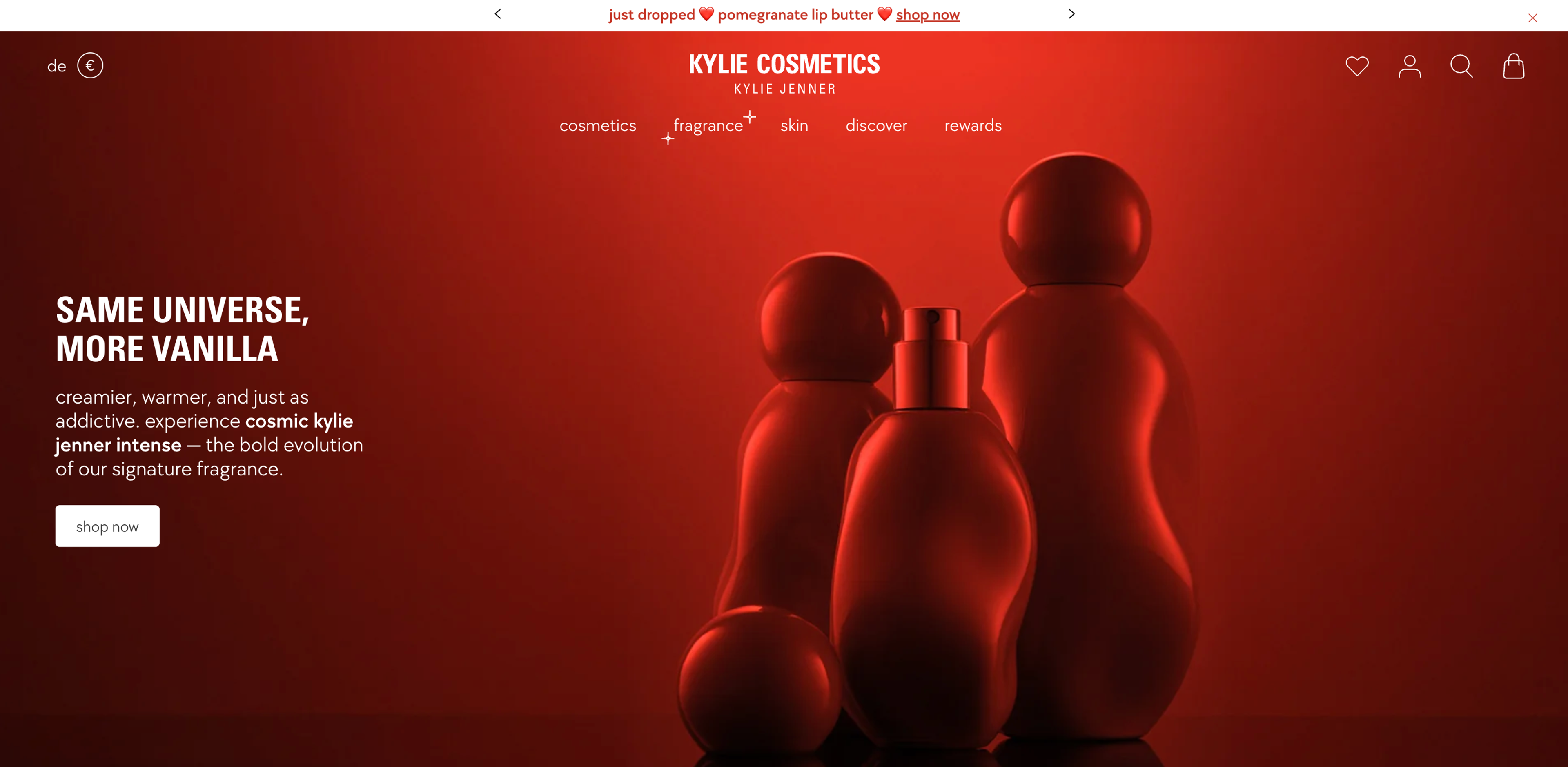 Kylie Cosmetics website announcement bar