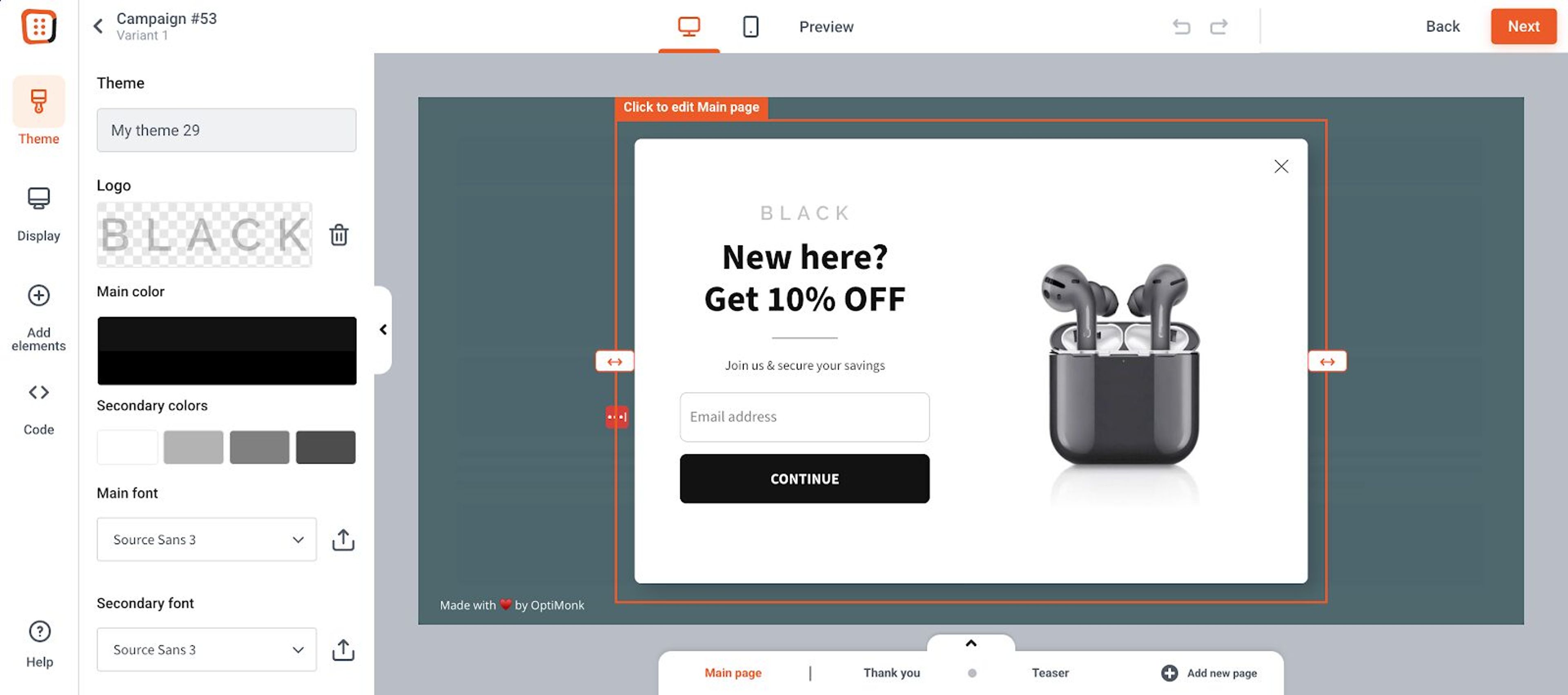 Edit your template that fits to your website's landing pages and brand.