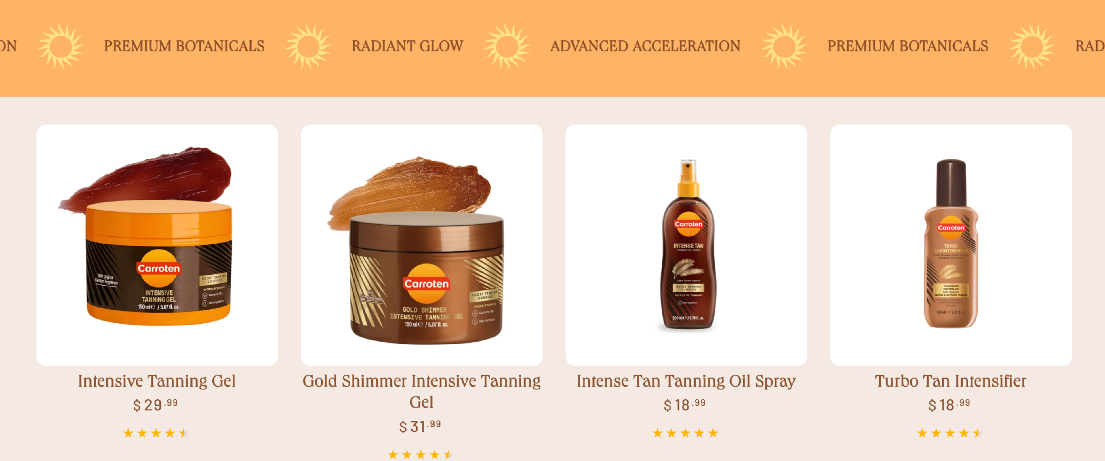 Products on the Carroten homepage