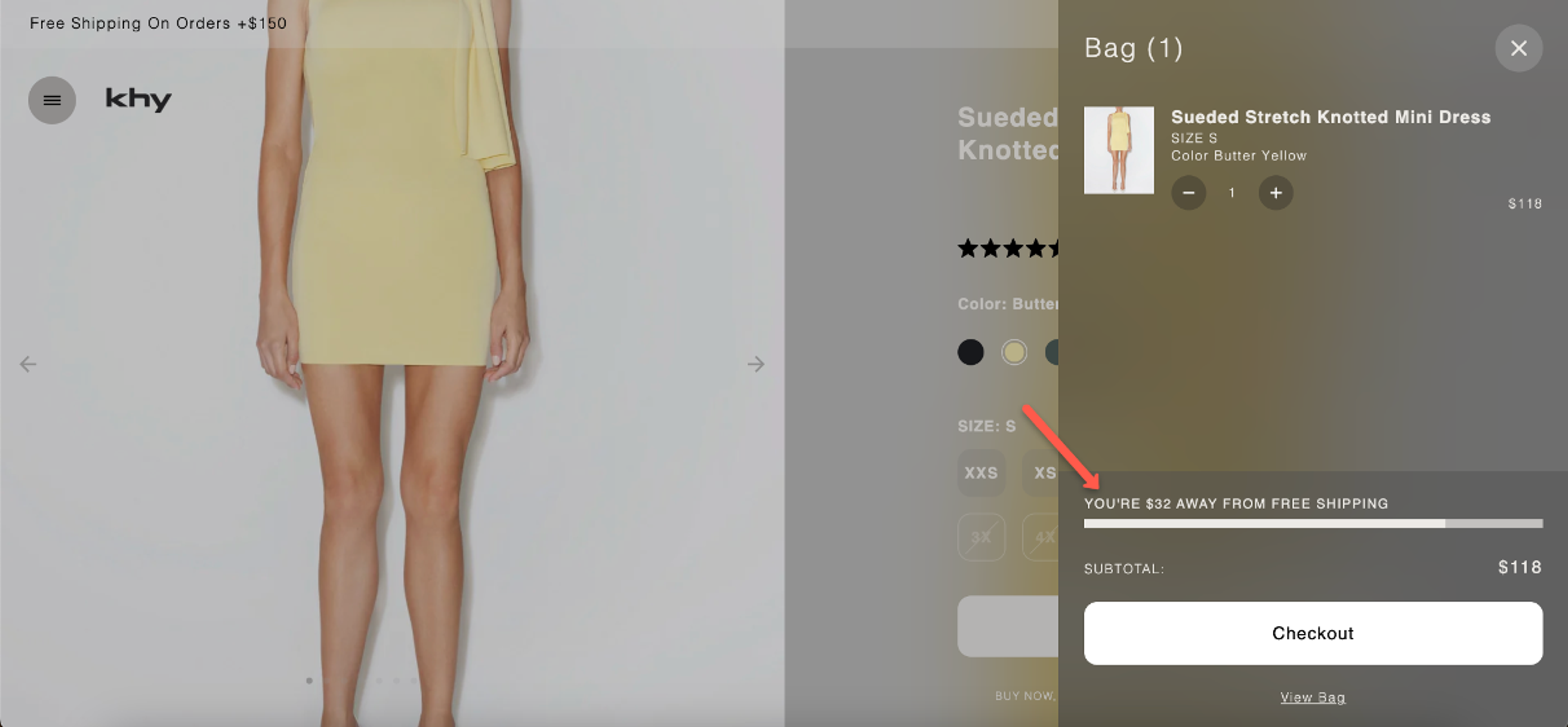 Khy dynamic free shipping message in cart