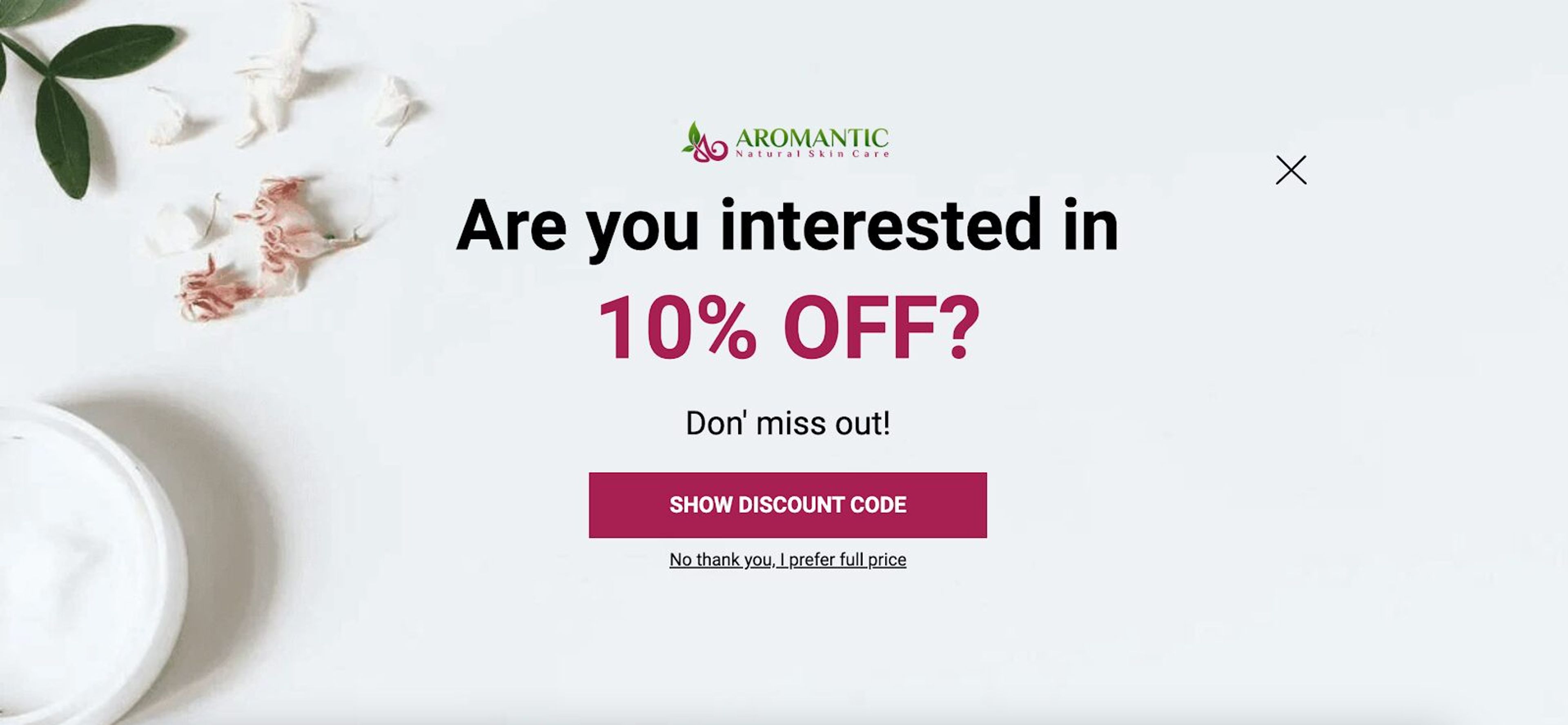 Aromantic exit-intent popup example