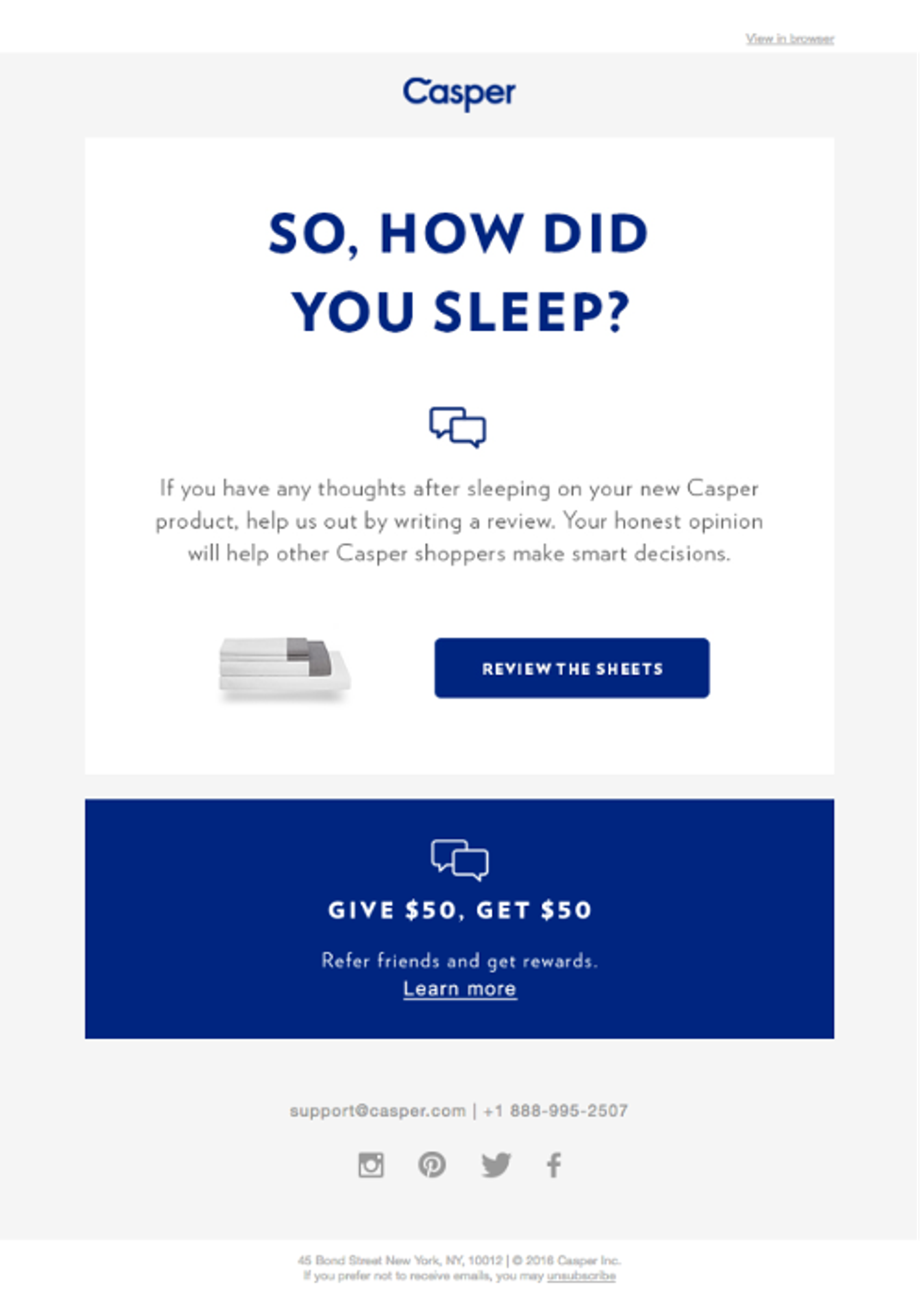 A Casper marketing email