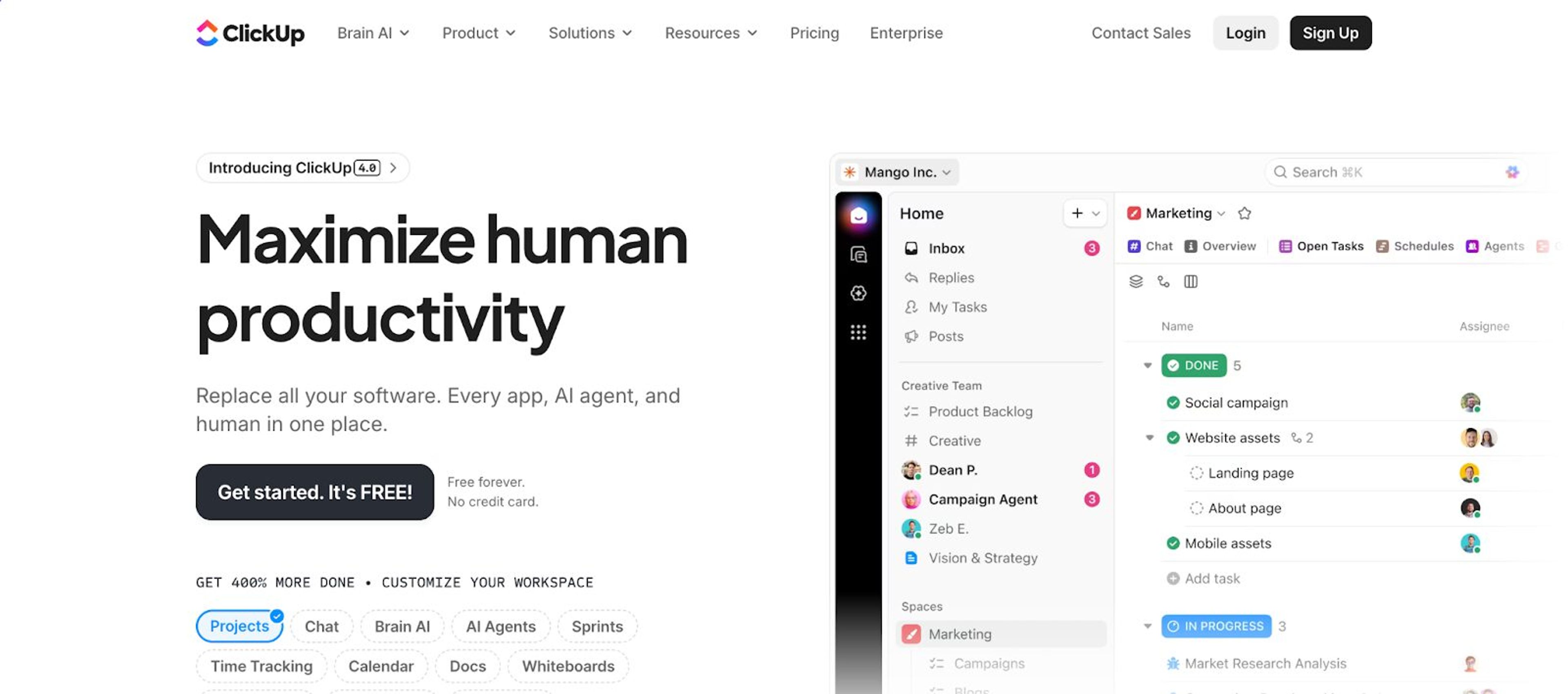 ClickUp's headline writing is excellent example of value proposition