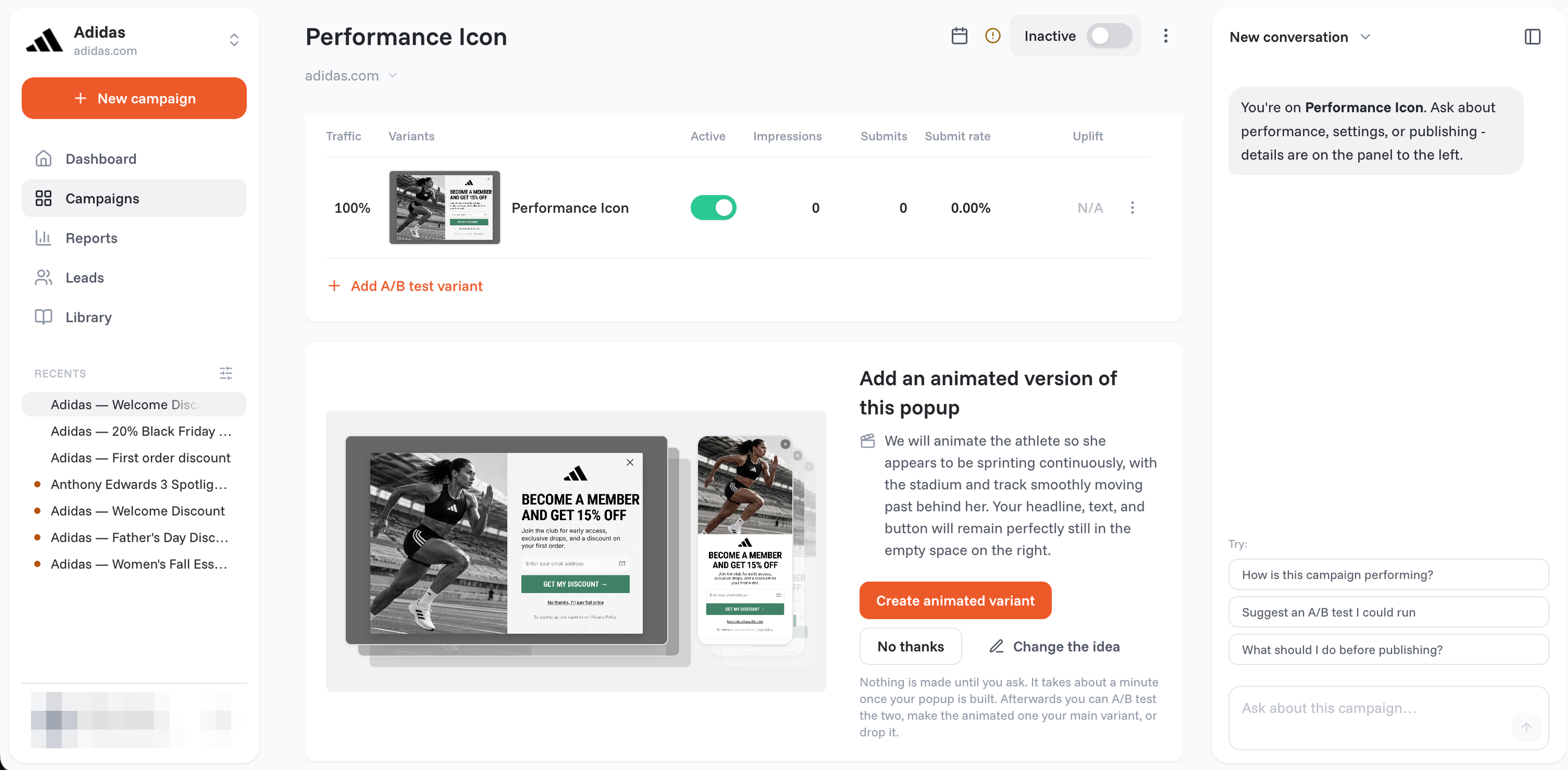 Activating a popup survey on the OptiMonk campaign page