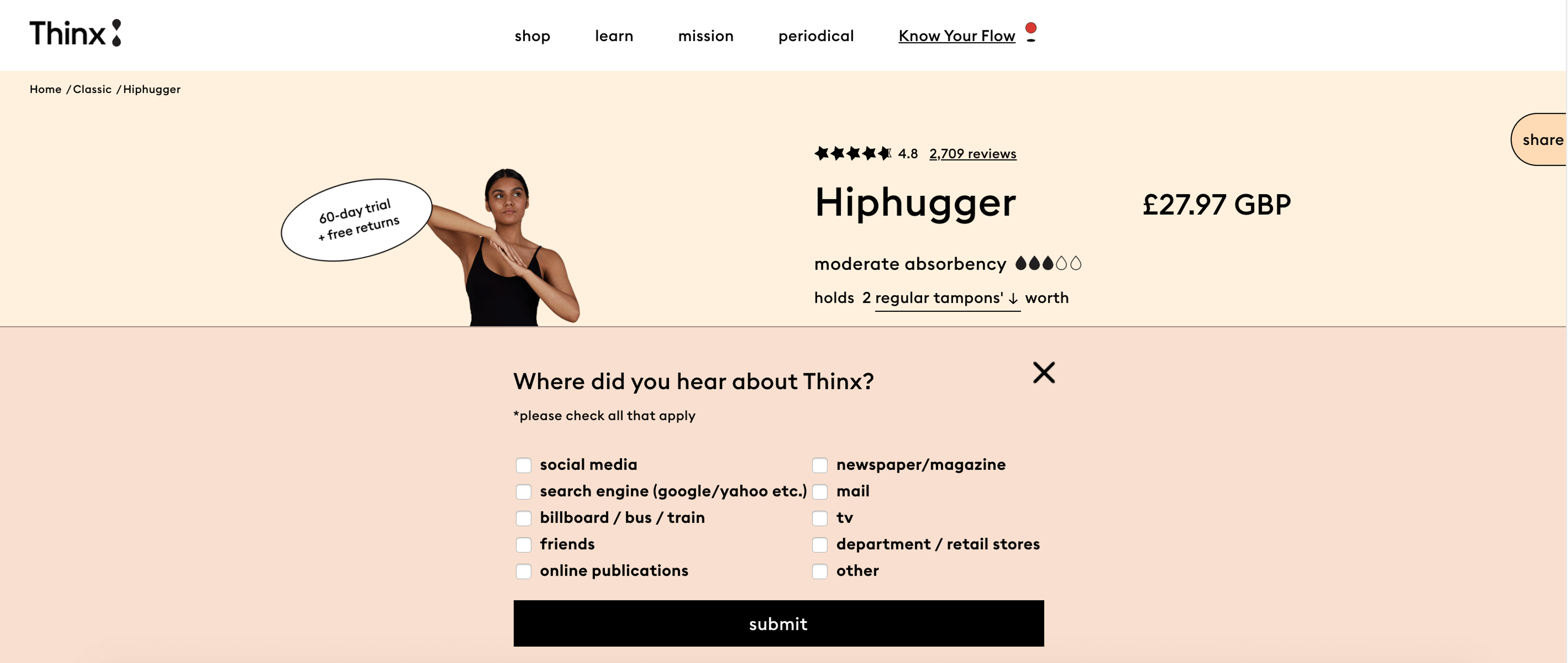 Thinx ask where does visitor come from so they can provide relevant information.
