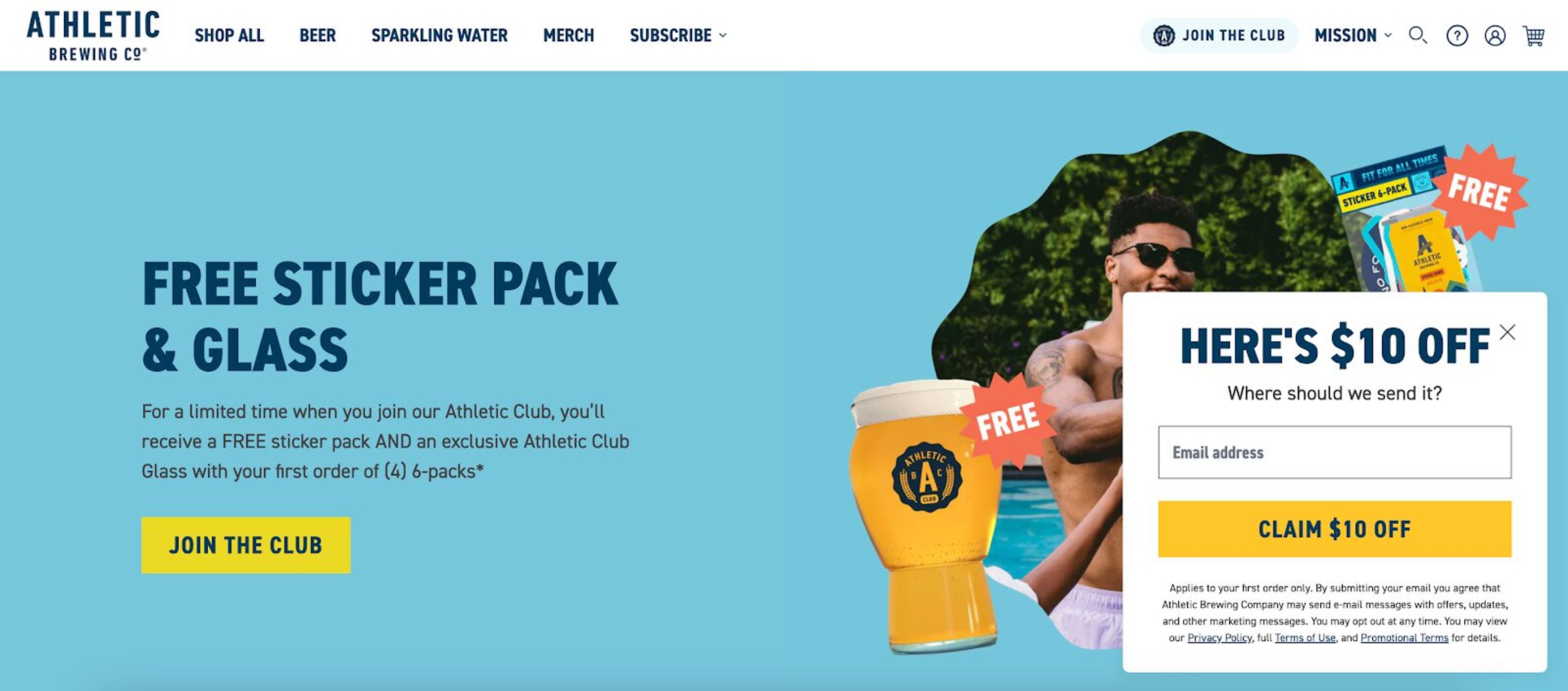 Athletic Brewing Co's great signup form example proves the power of sticky bars.