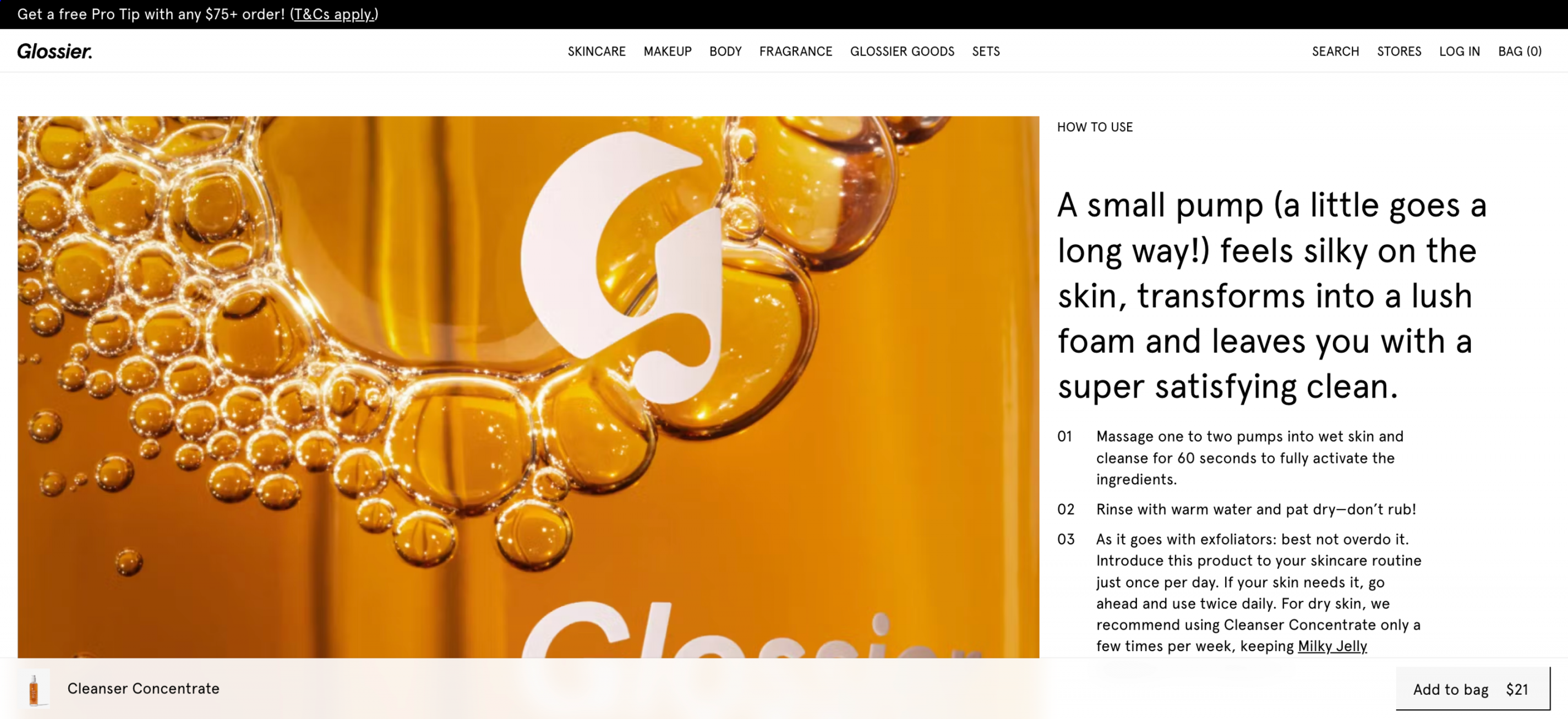 Glossier ecommerce product page example