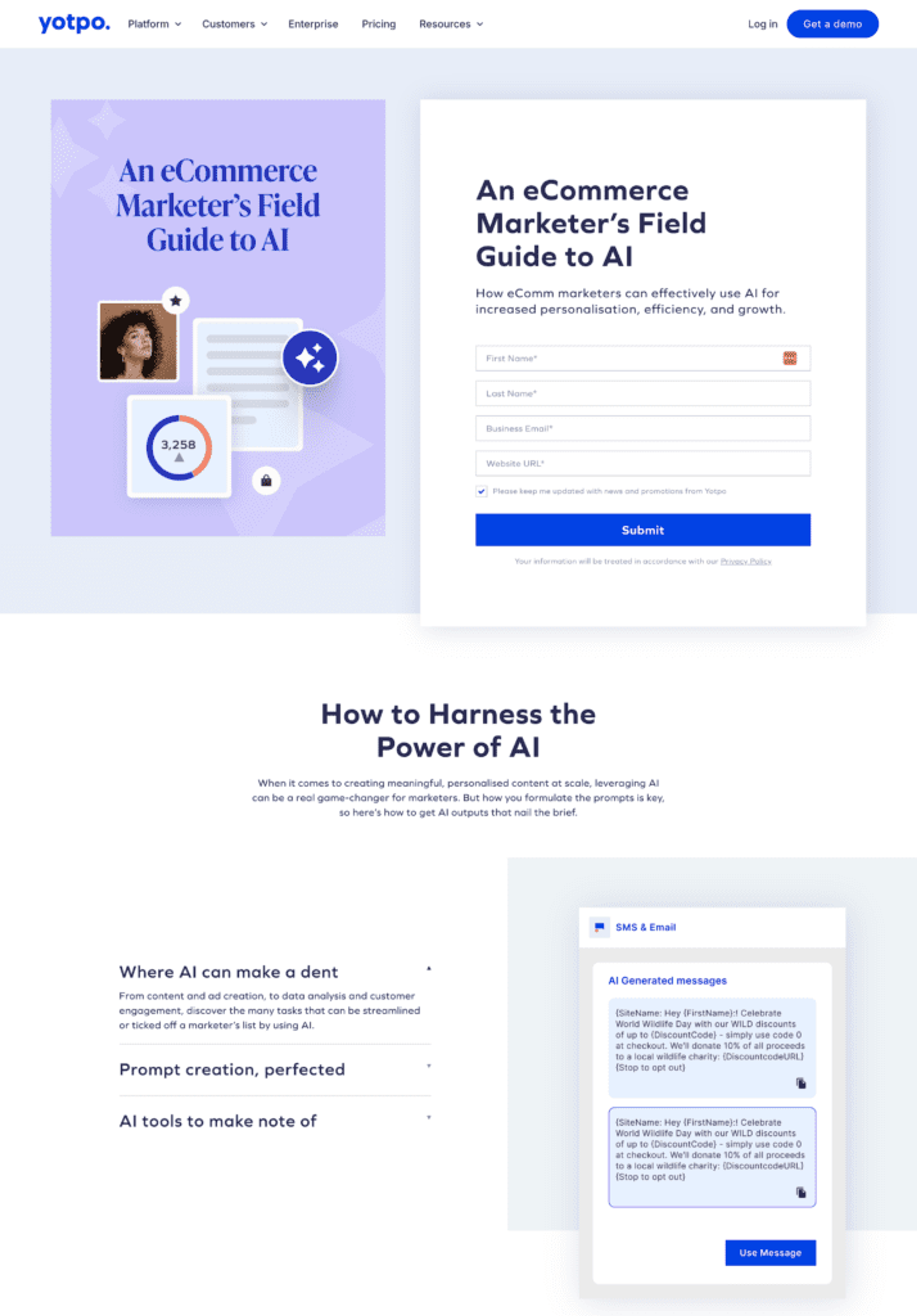 Yotpo squeeze page example