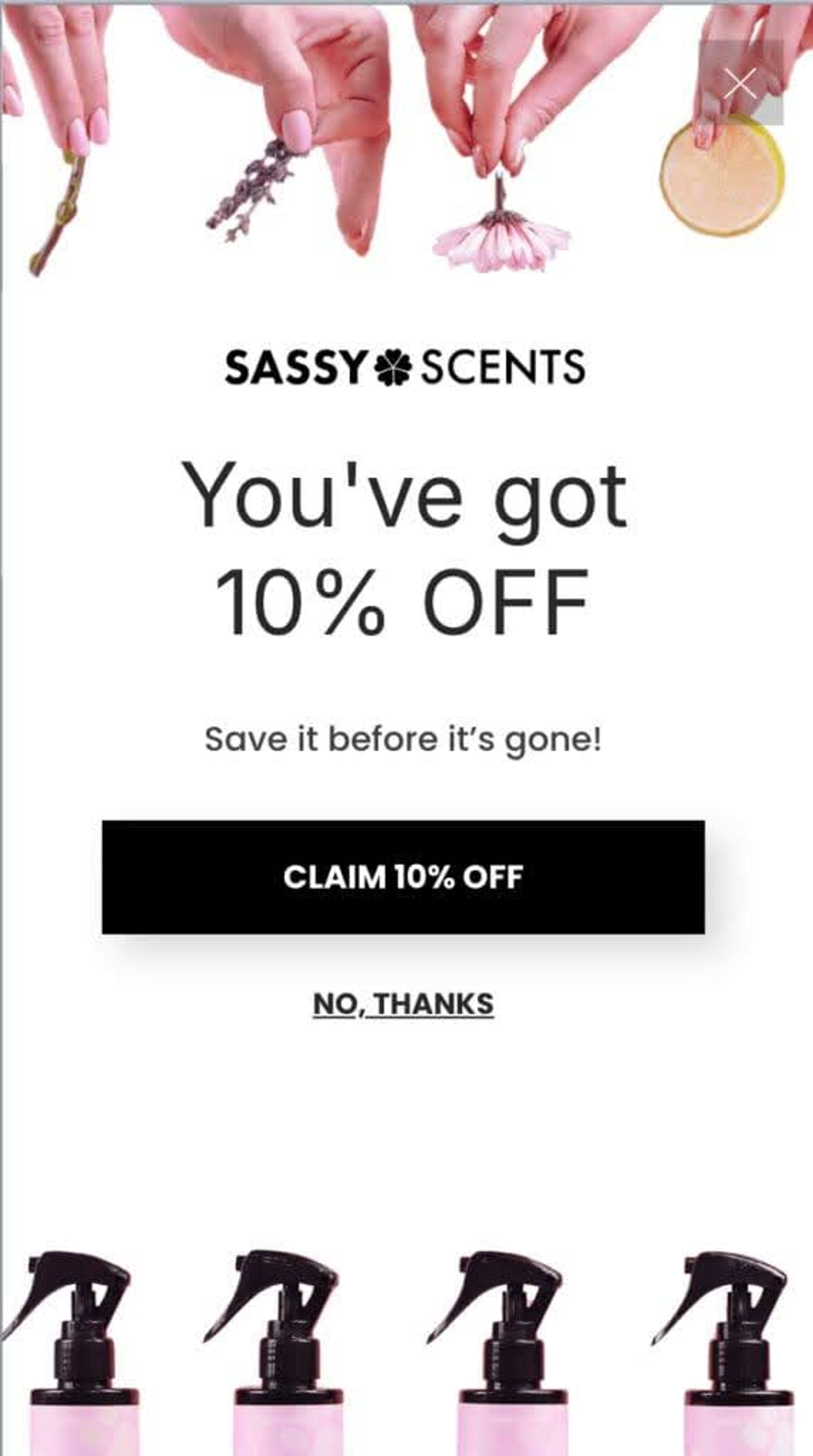 Optimize your pop up ads to mobile similarly to Sassy Scents.