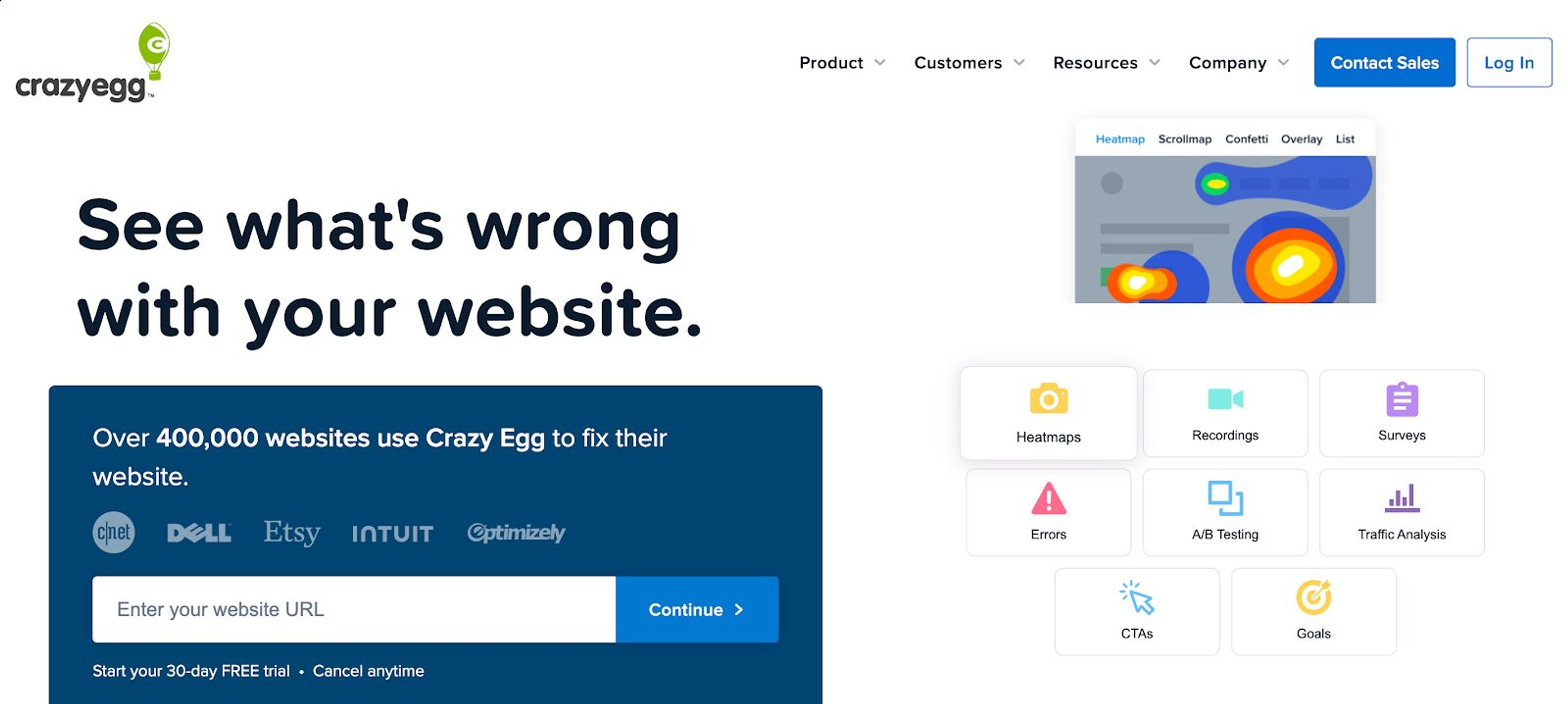 Crazy Egg heatmaps and A/B testing software to optimize Shopify store performance, and test product pages.