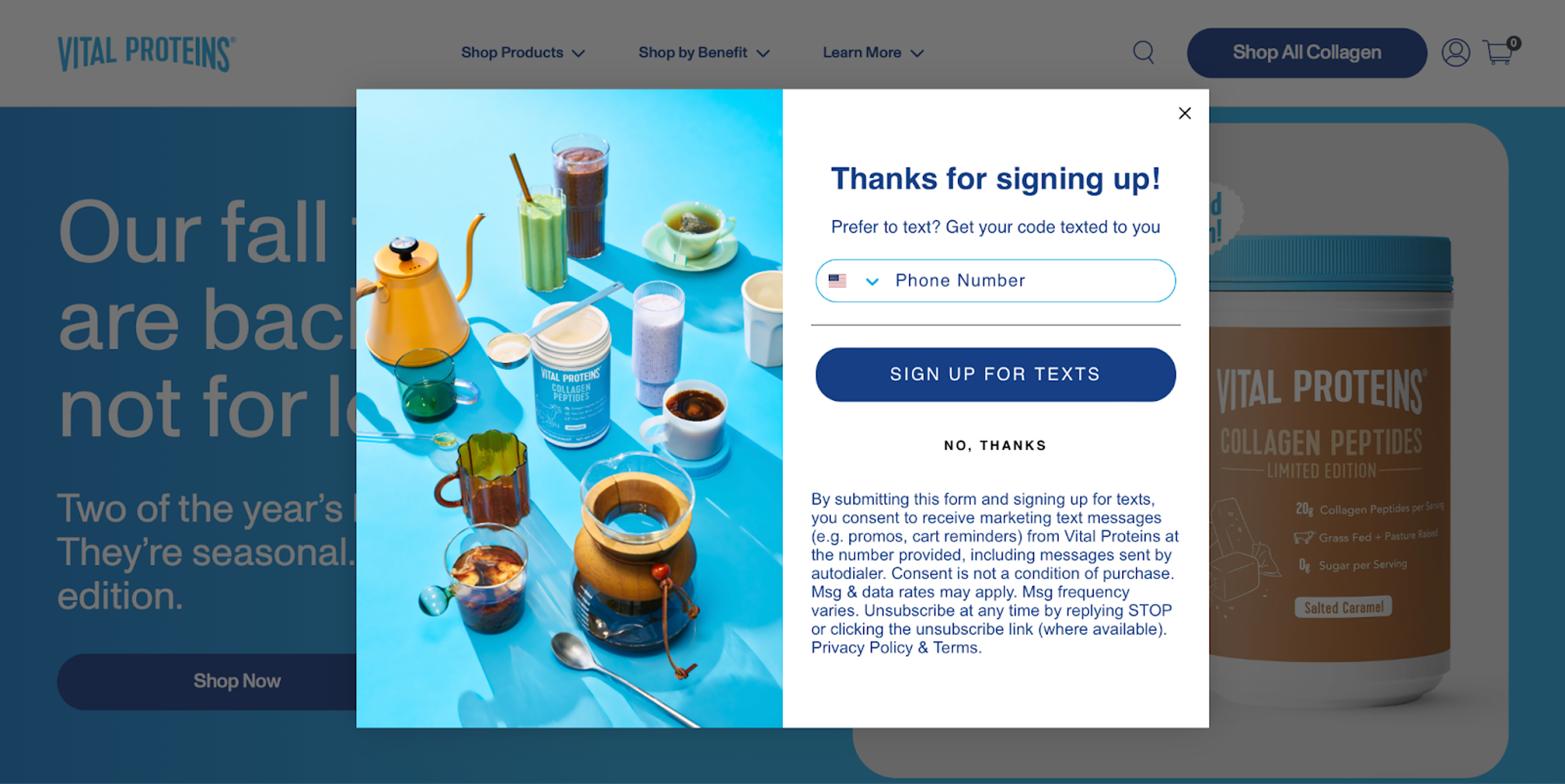 Vital Protein popup asks your phone number