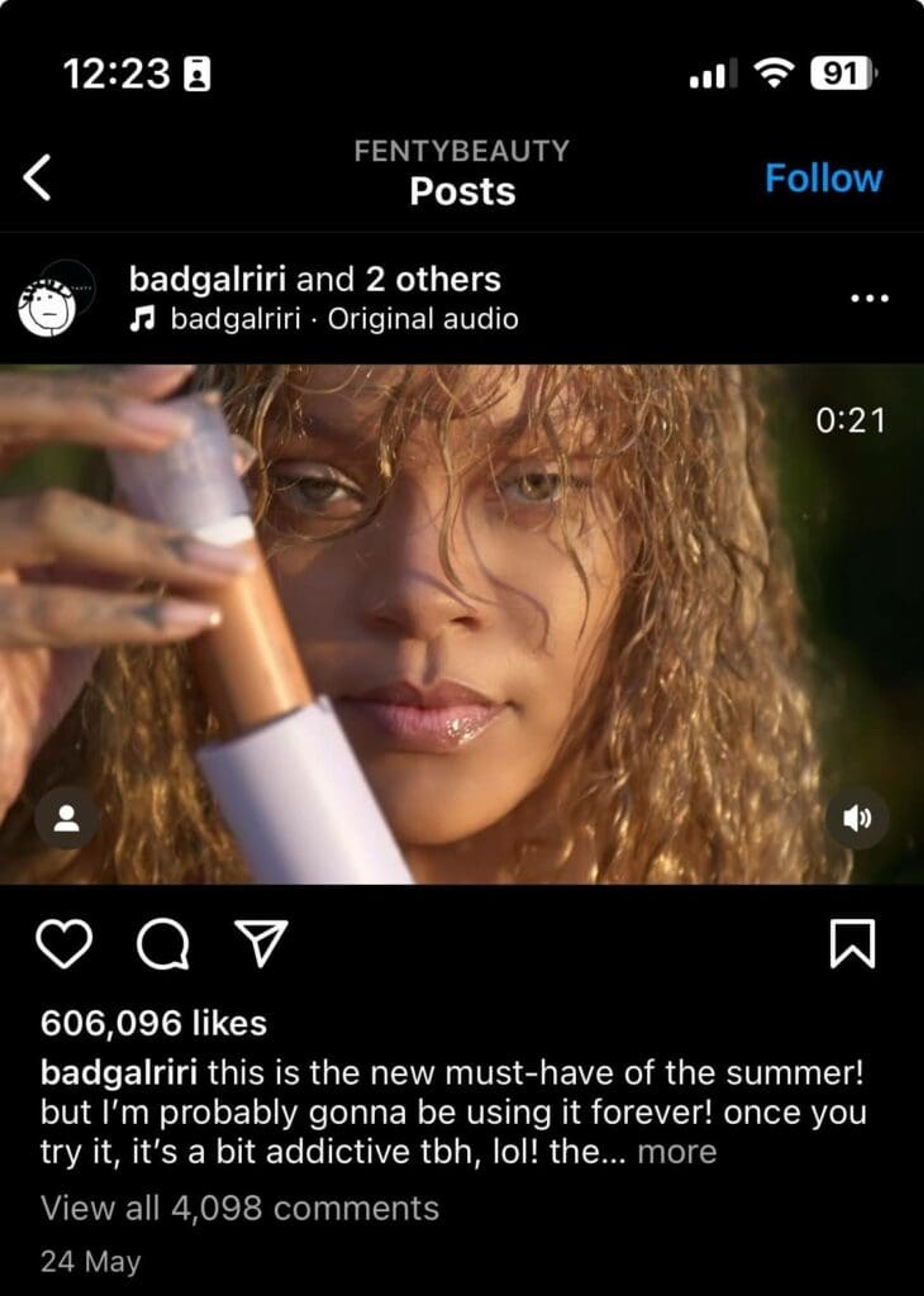 Rihanna takes over Fenty Beauty's social media account to share behind the scenes content.