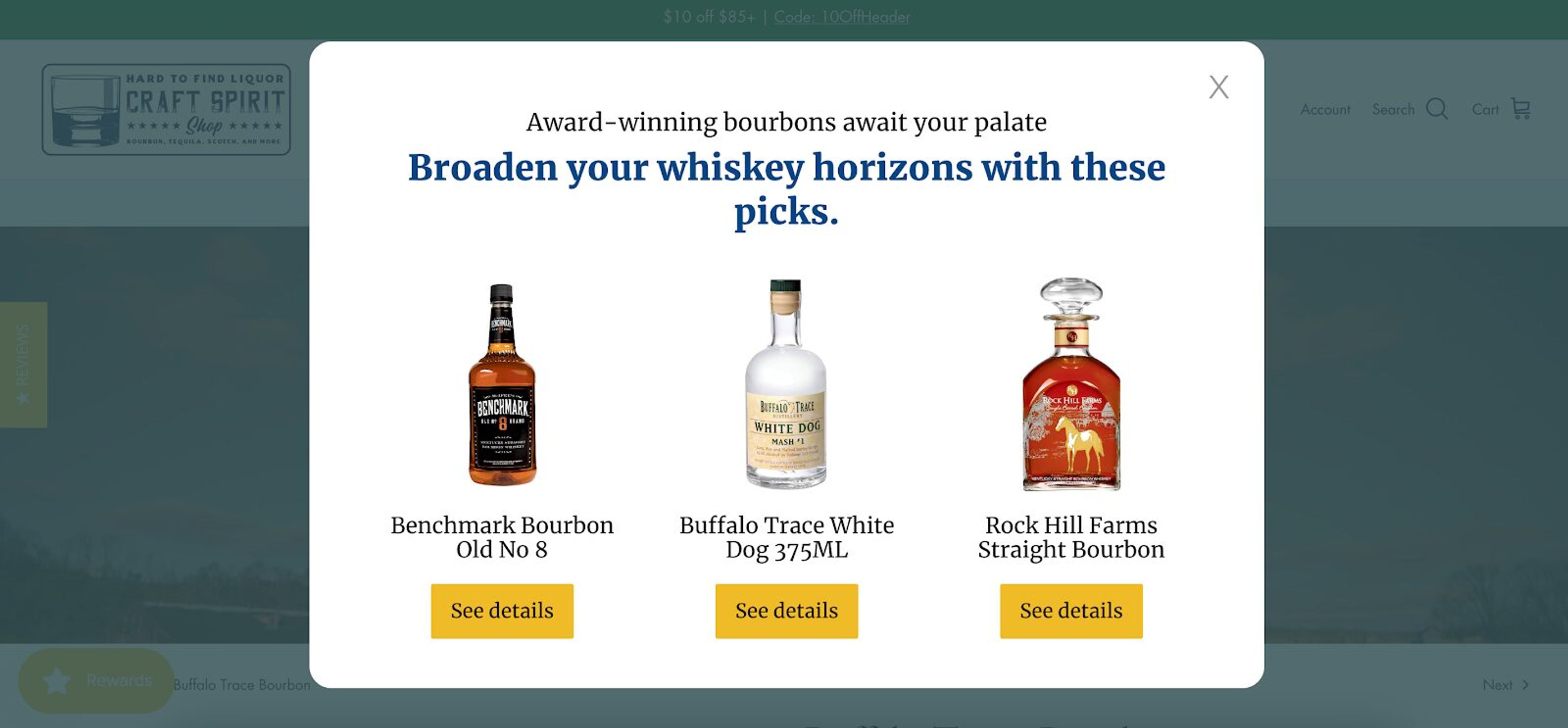 Craft Spirit Shop personalized product recommendation popup.