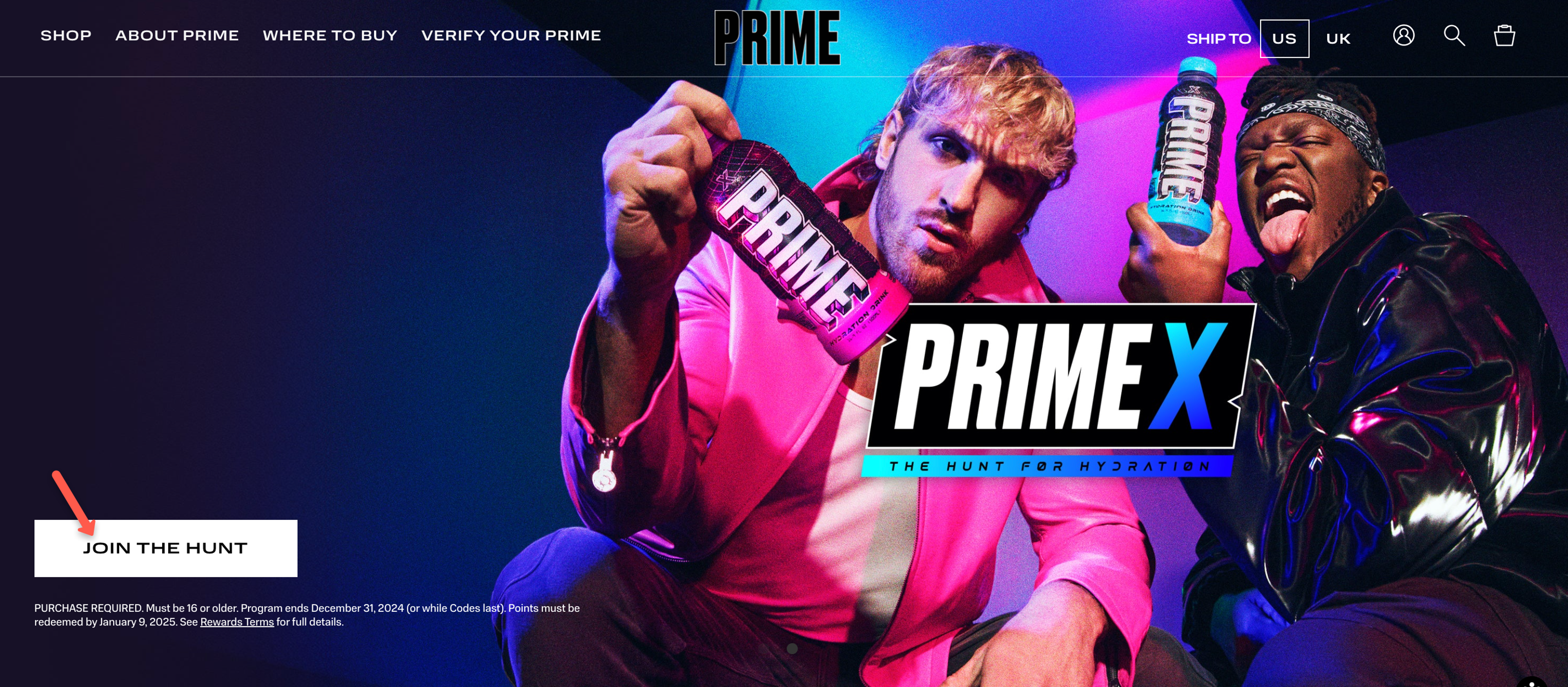 Prime Hydration website example using power words