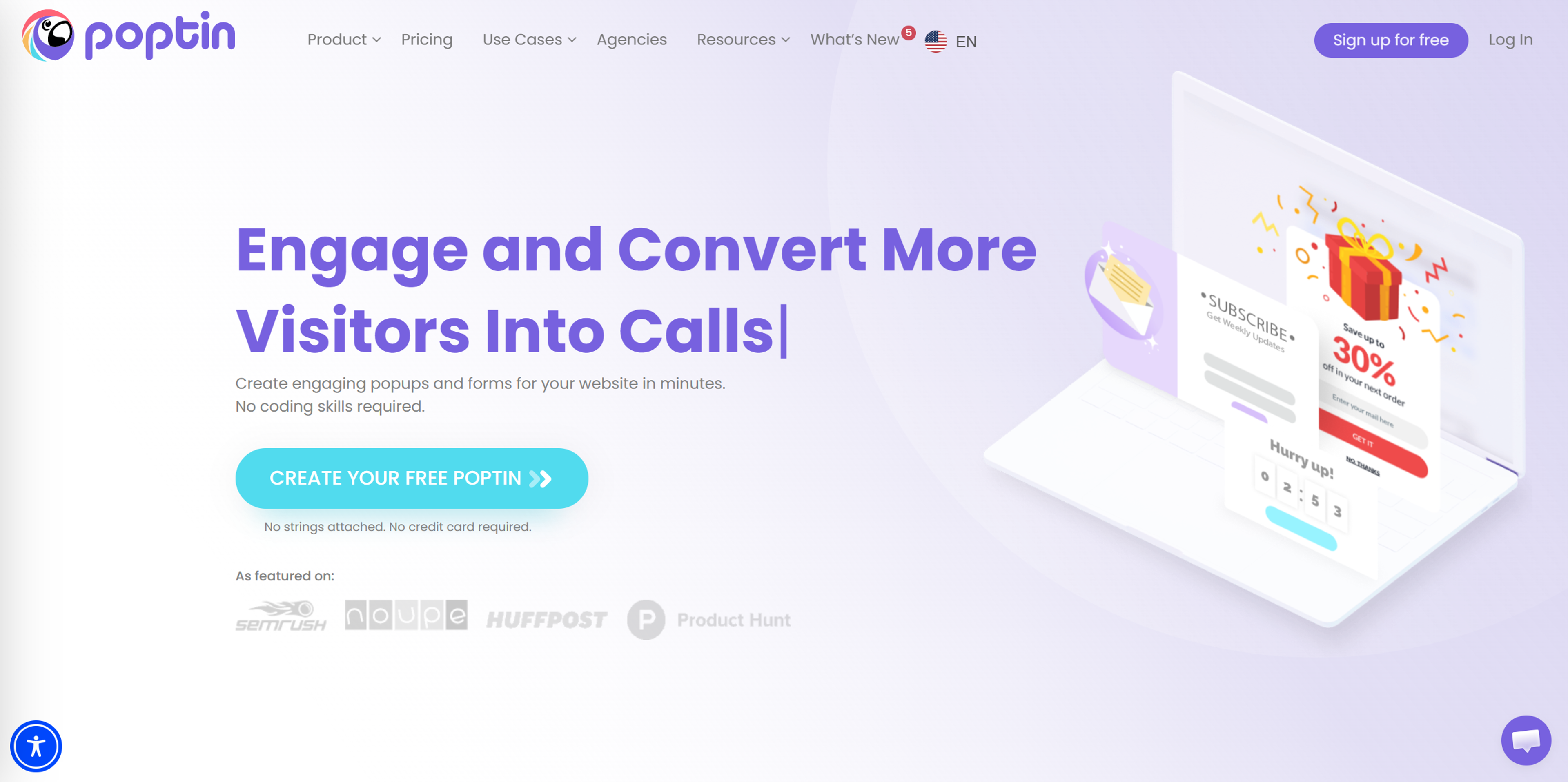 Poptin homepage and hero section - great popup tool for ecommerce.