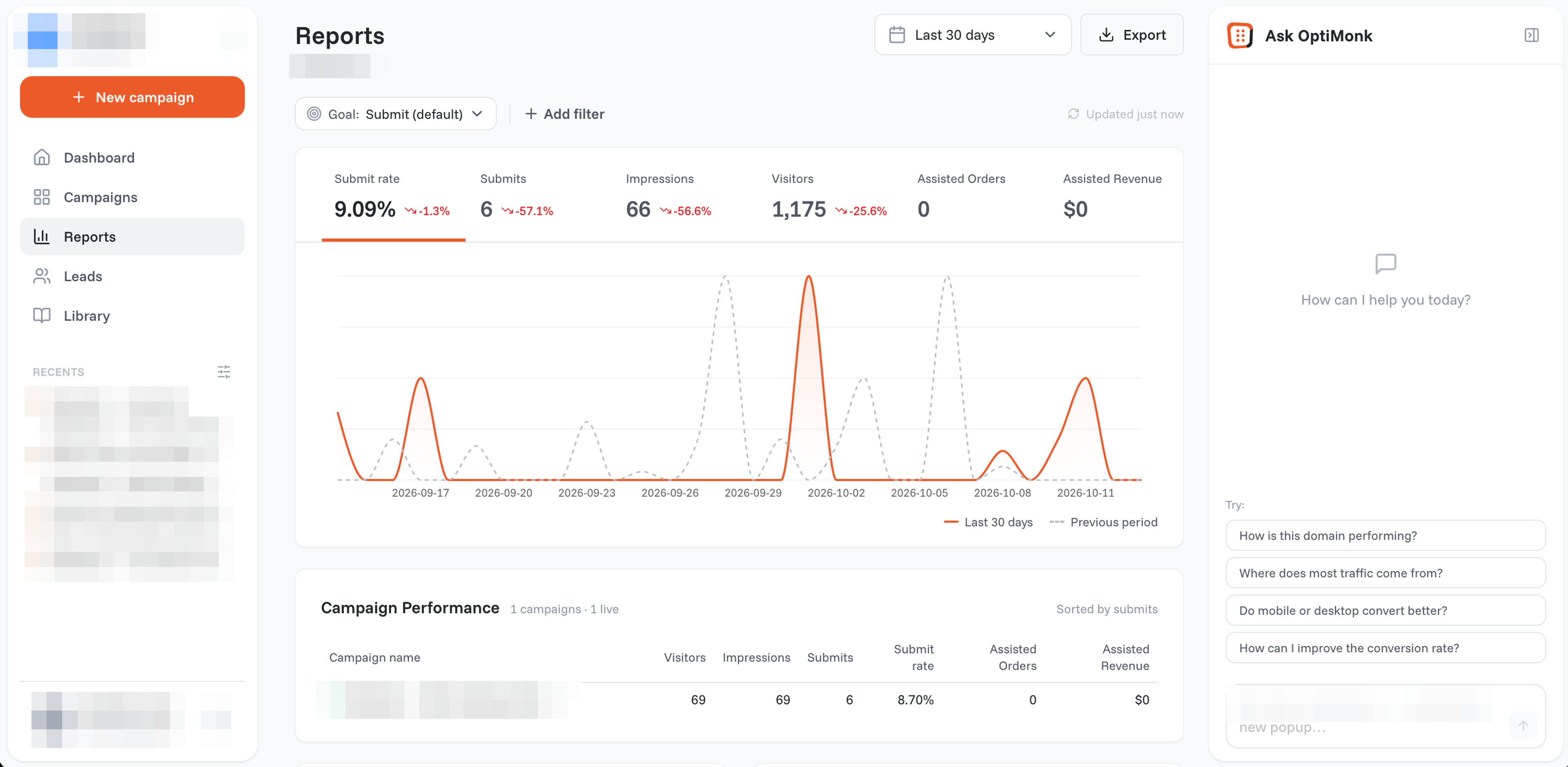 Comparing campaigns in OptiMonk Reports