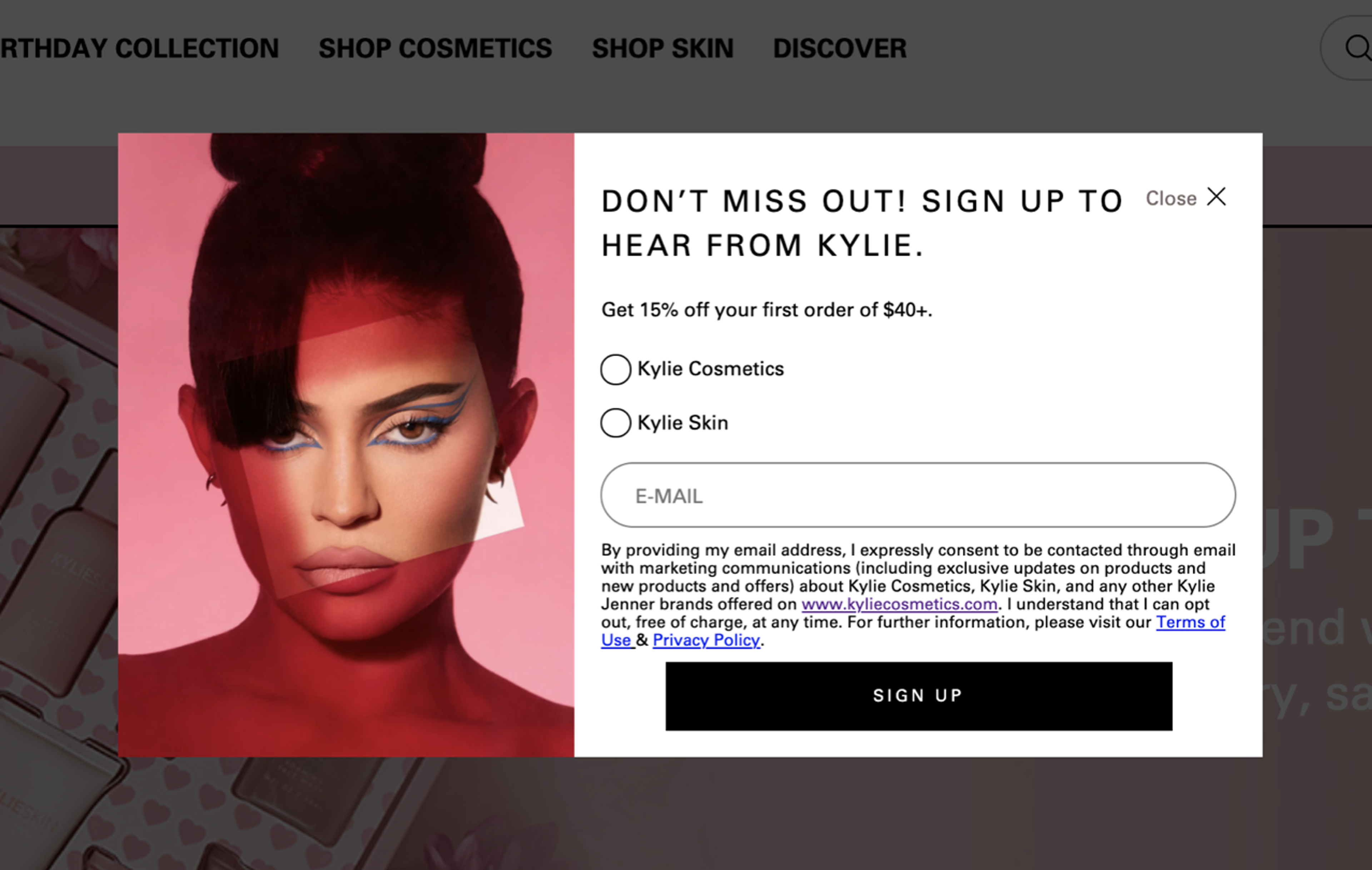 Shopify website popup example