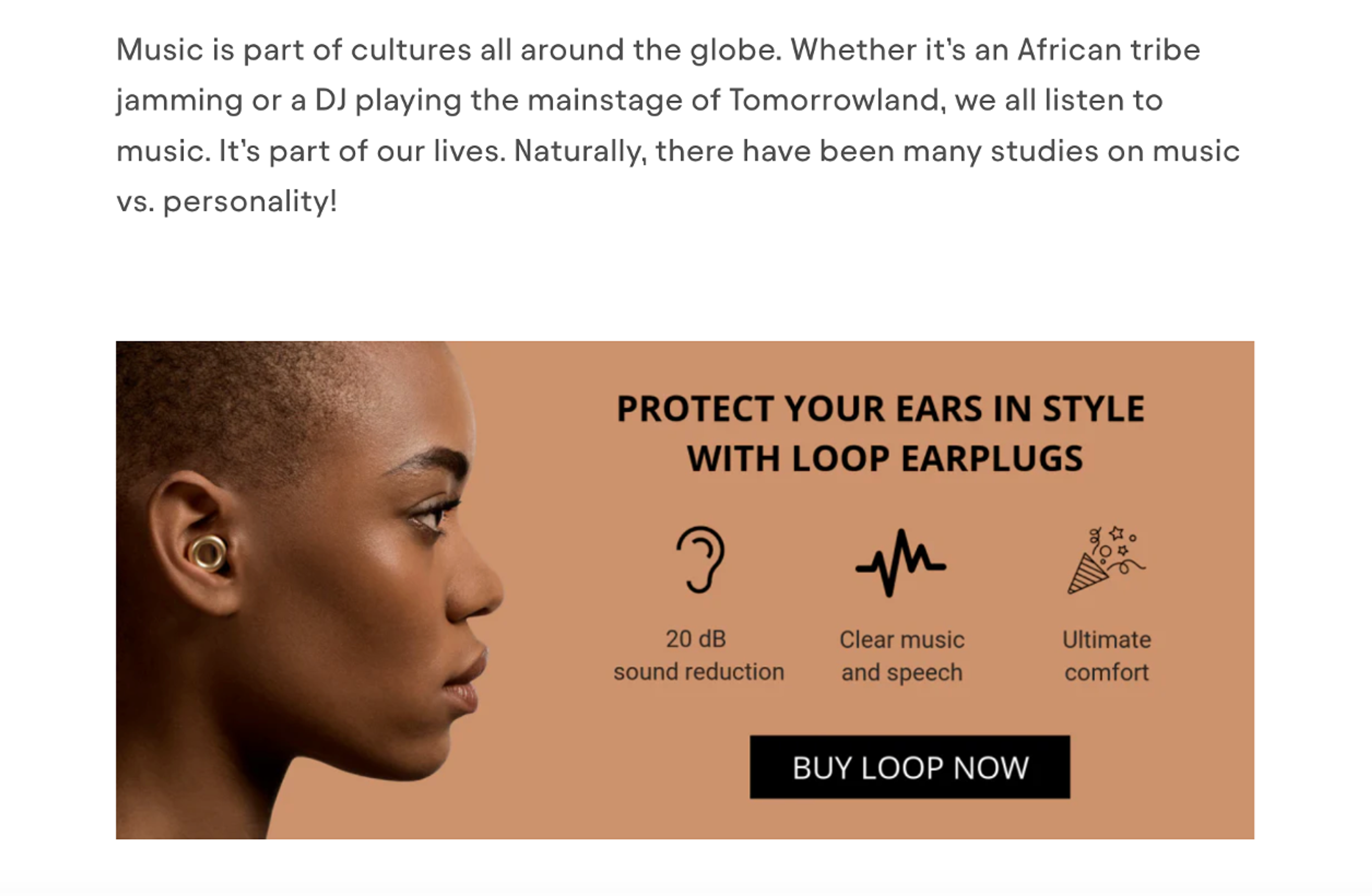 Loop Earplugs article with Johnson box