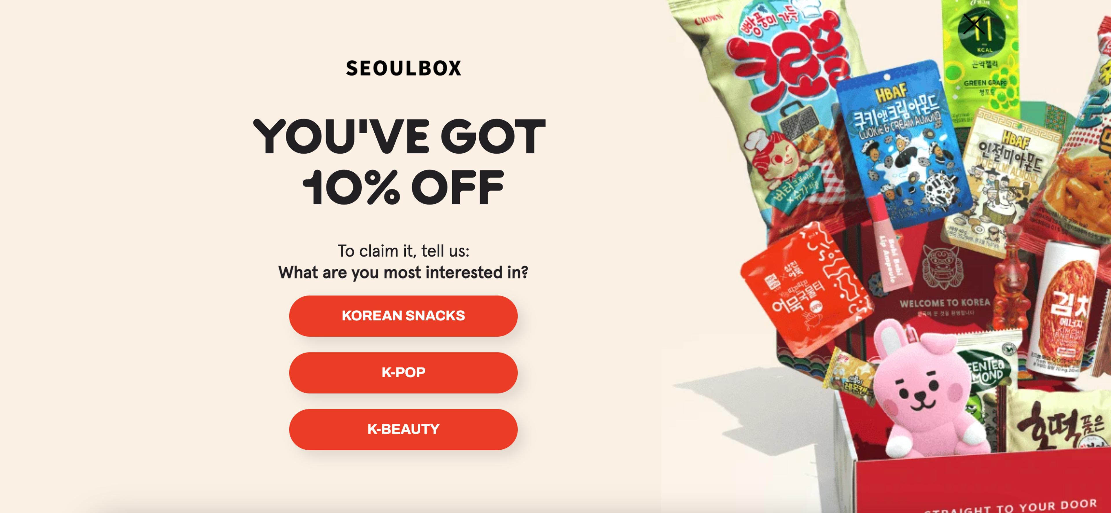 Seoulbox's popup helps to promote sales and segment subscribers