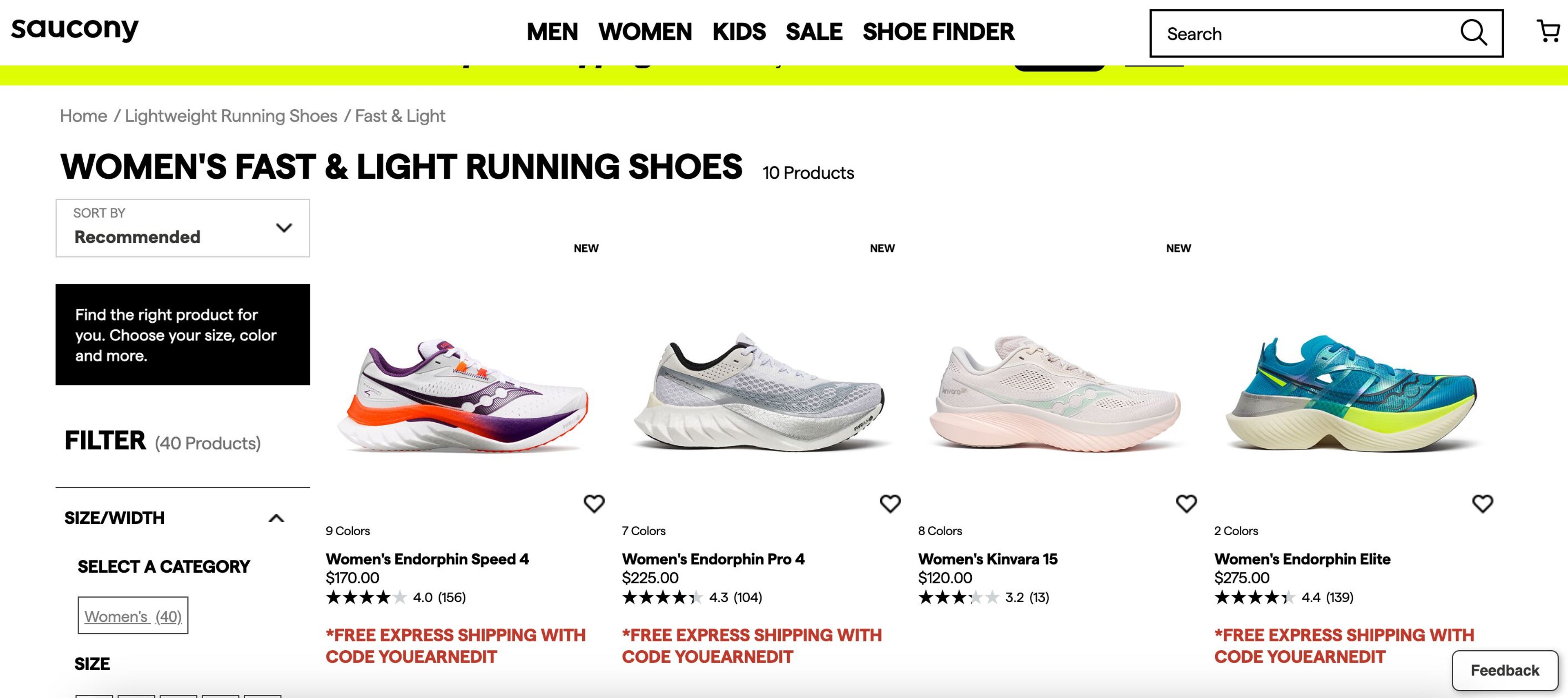 Saucony category page