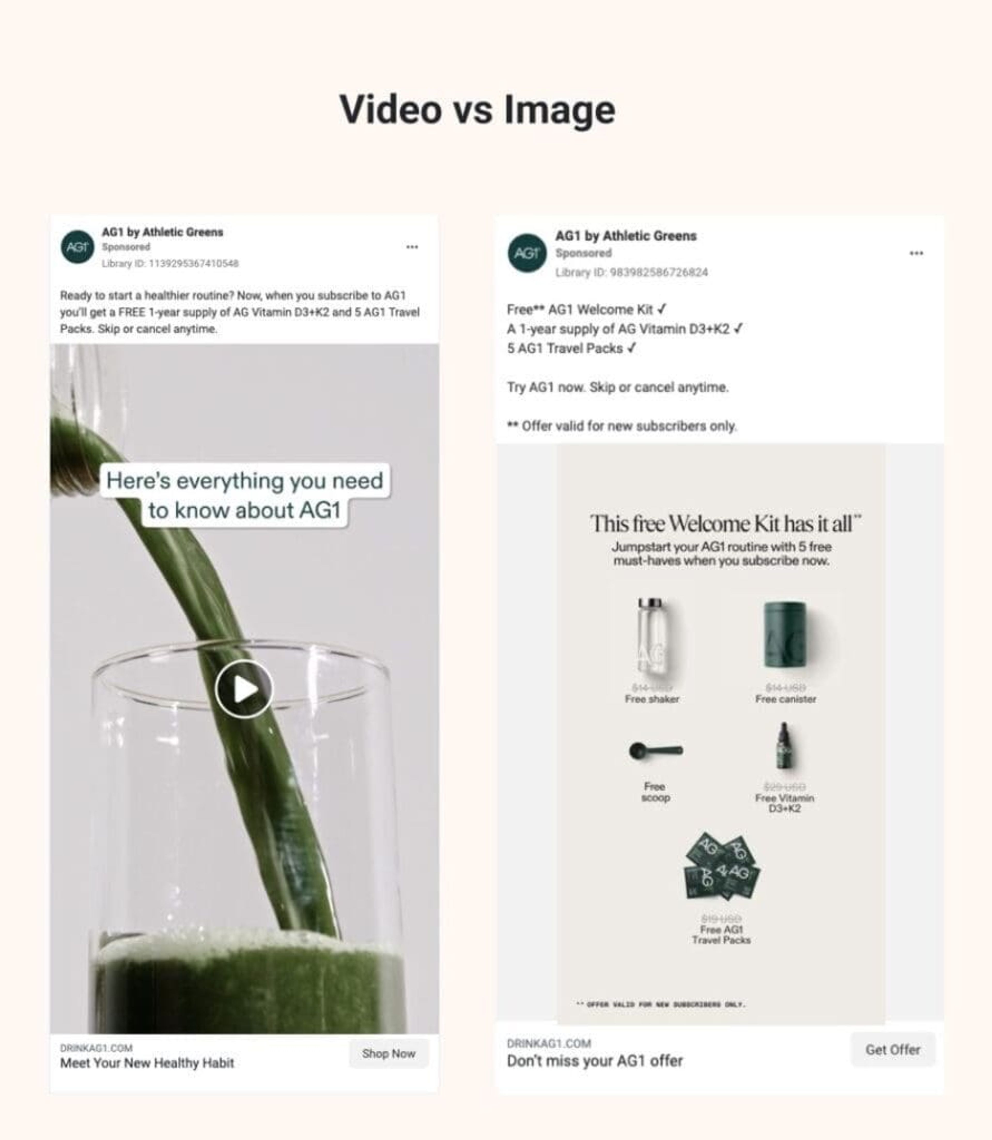 AG1 experimenting with different ad formats such as videos and images