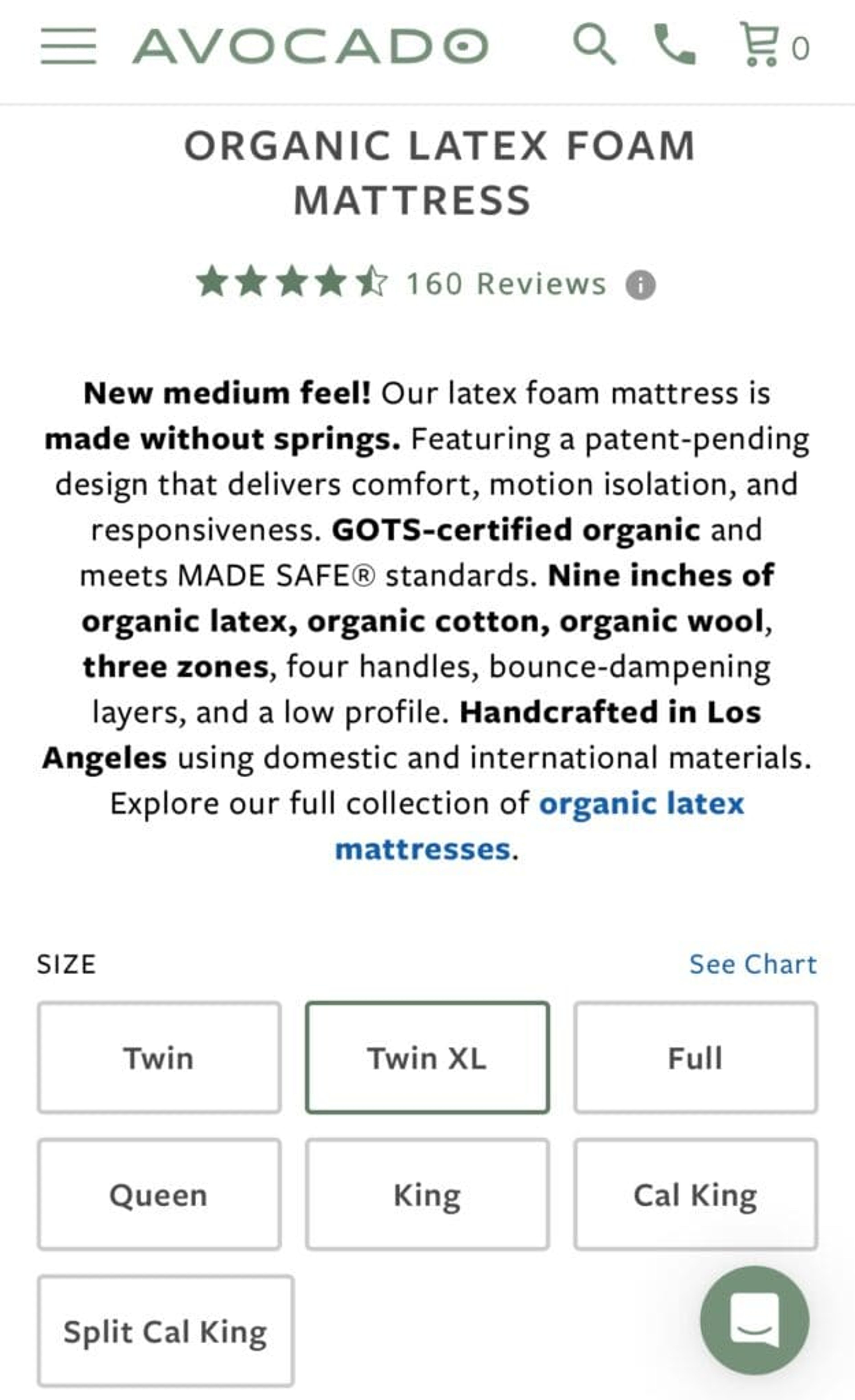 Avocados lets users explore different mattress options.