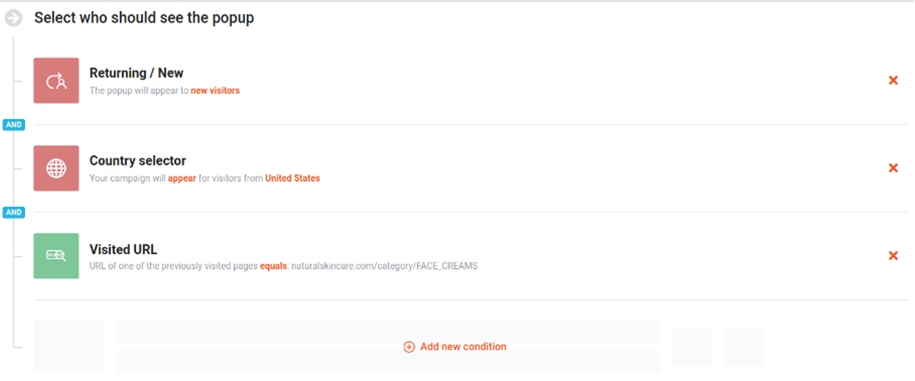 OptiMonk’s campaign targeting settings