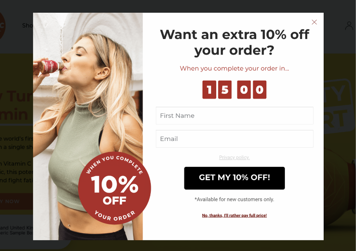 An Exit-Intent Cart Abandonment Popup from The Turmeric Co.
