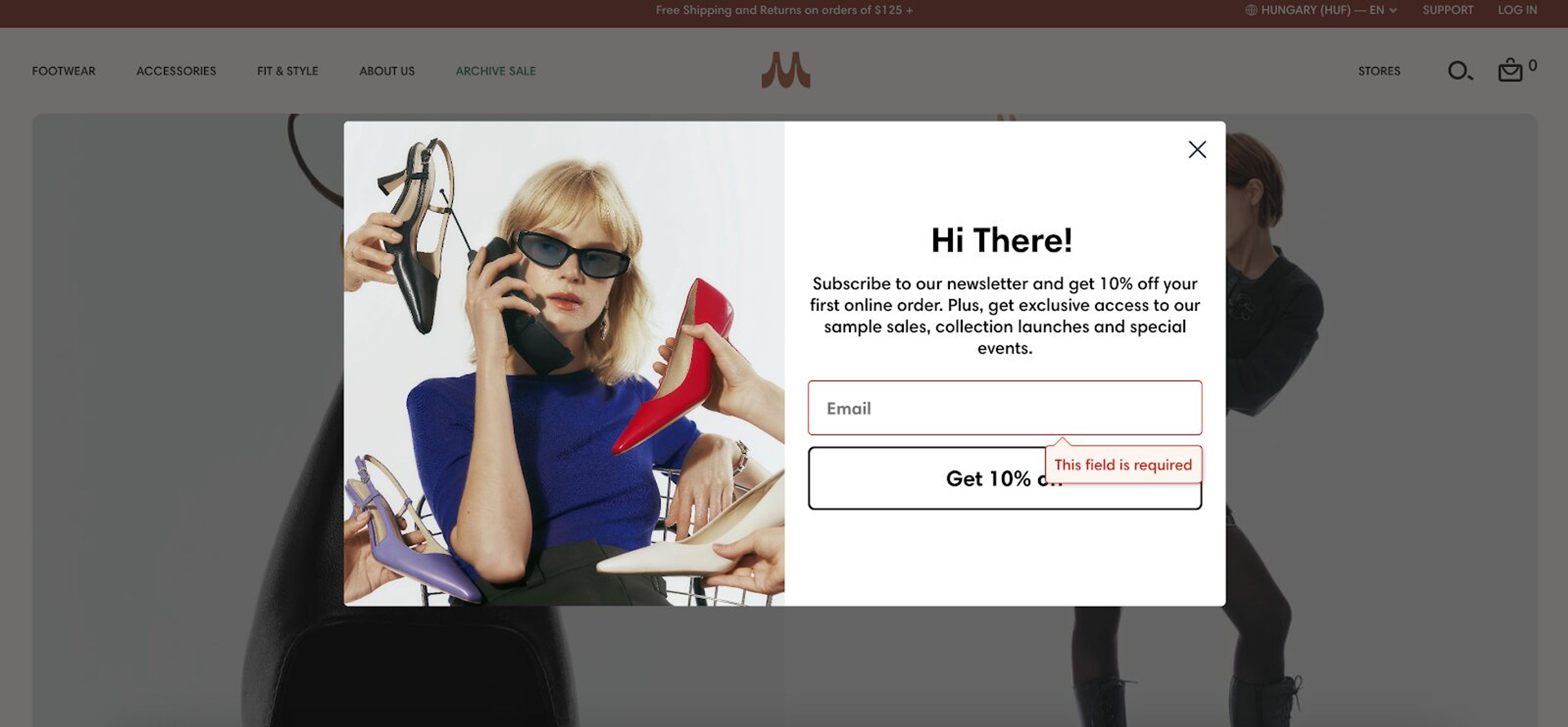 Macguire Shoes' pop-up example