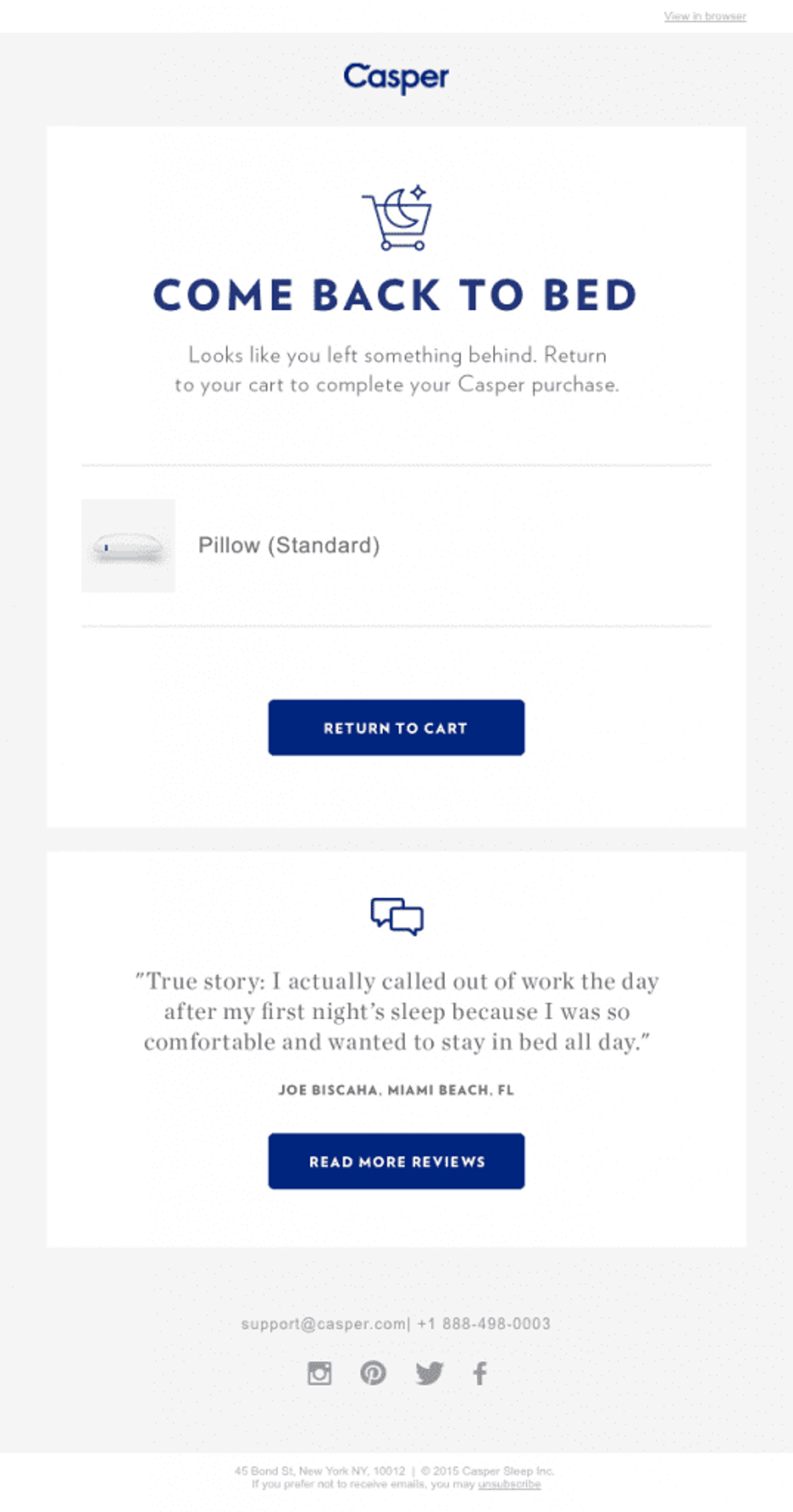 Email featuring customer testimonial