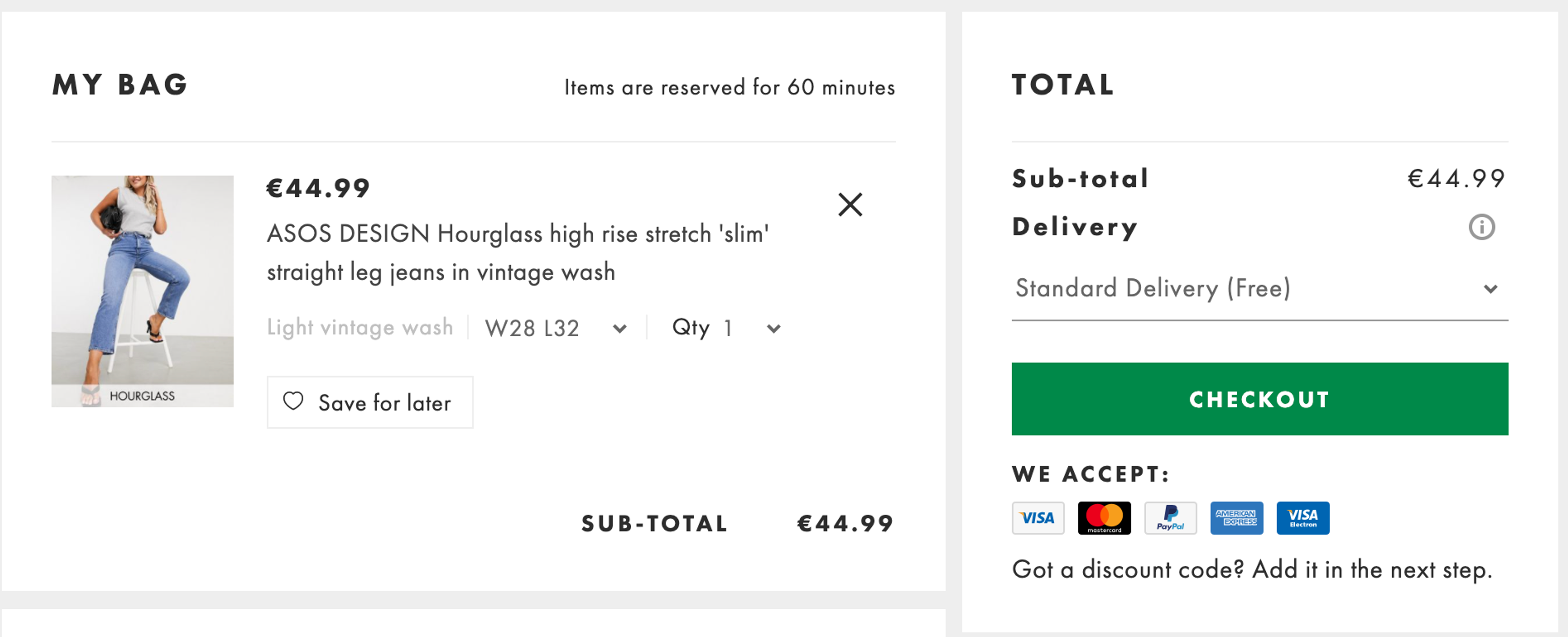 ASOS payment icons on the cart page