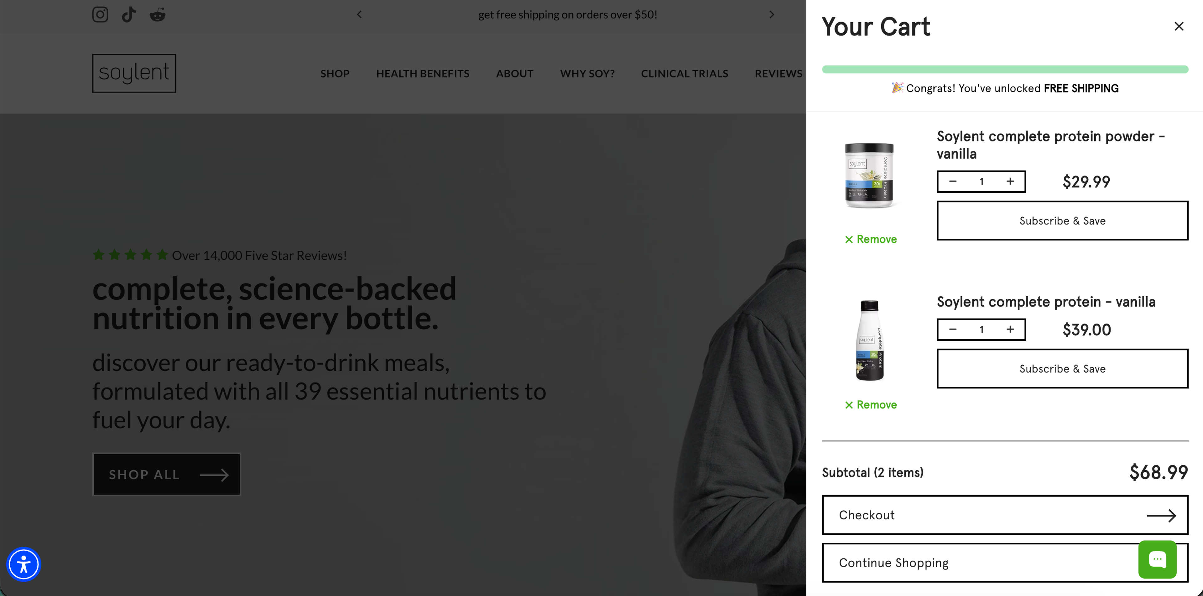 Soylent shopping cart page design