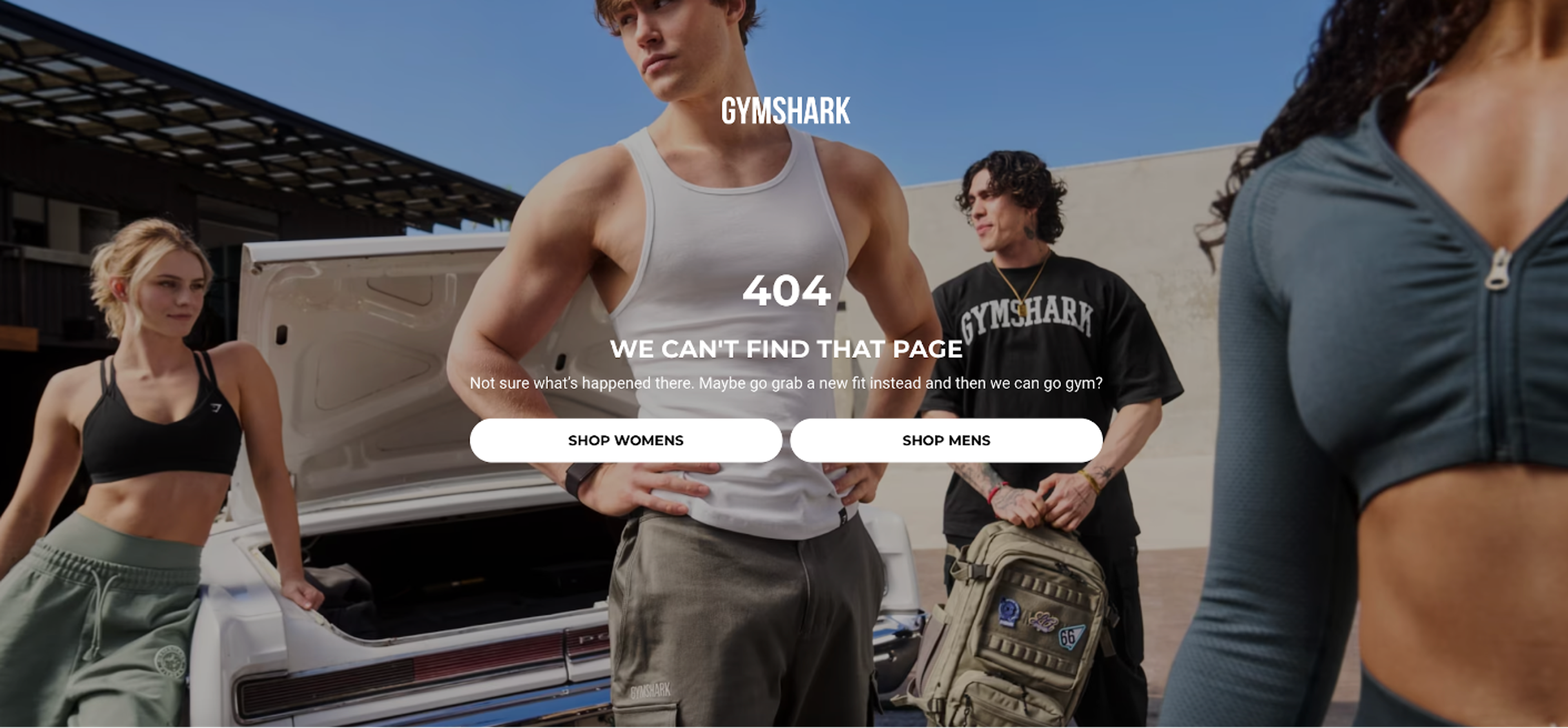 Gymshark 404 page provides a positive user experience