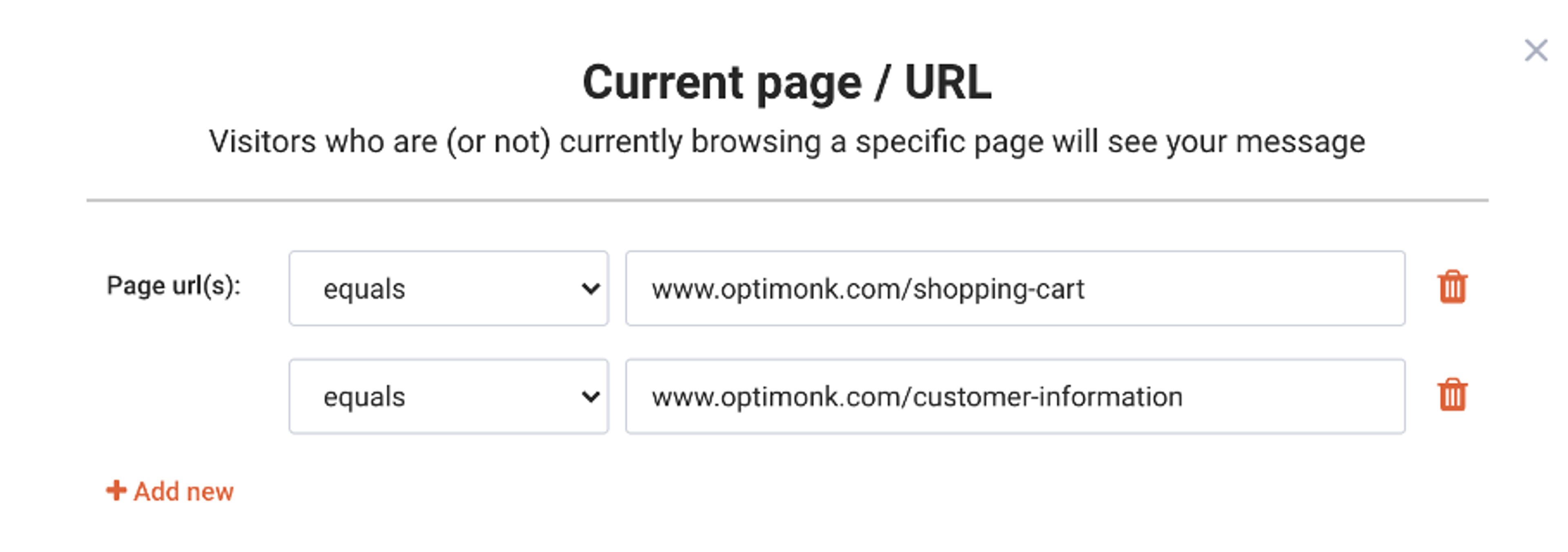 current page setting on a popup