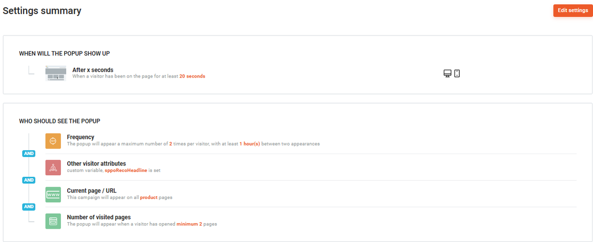 Targeting and triggering of the popup