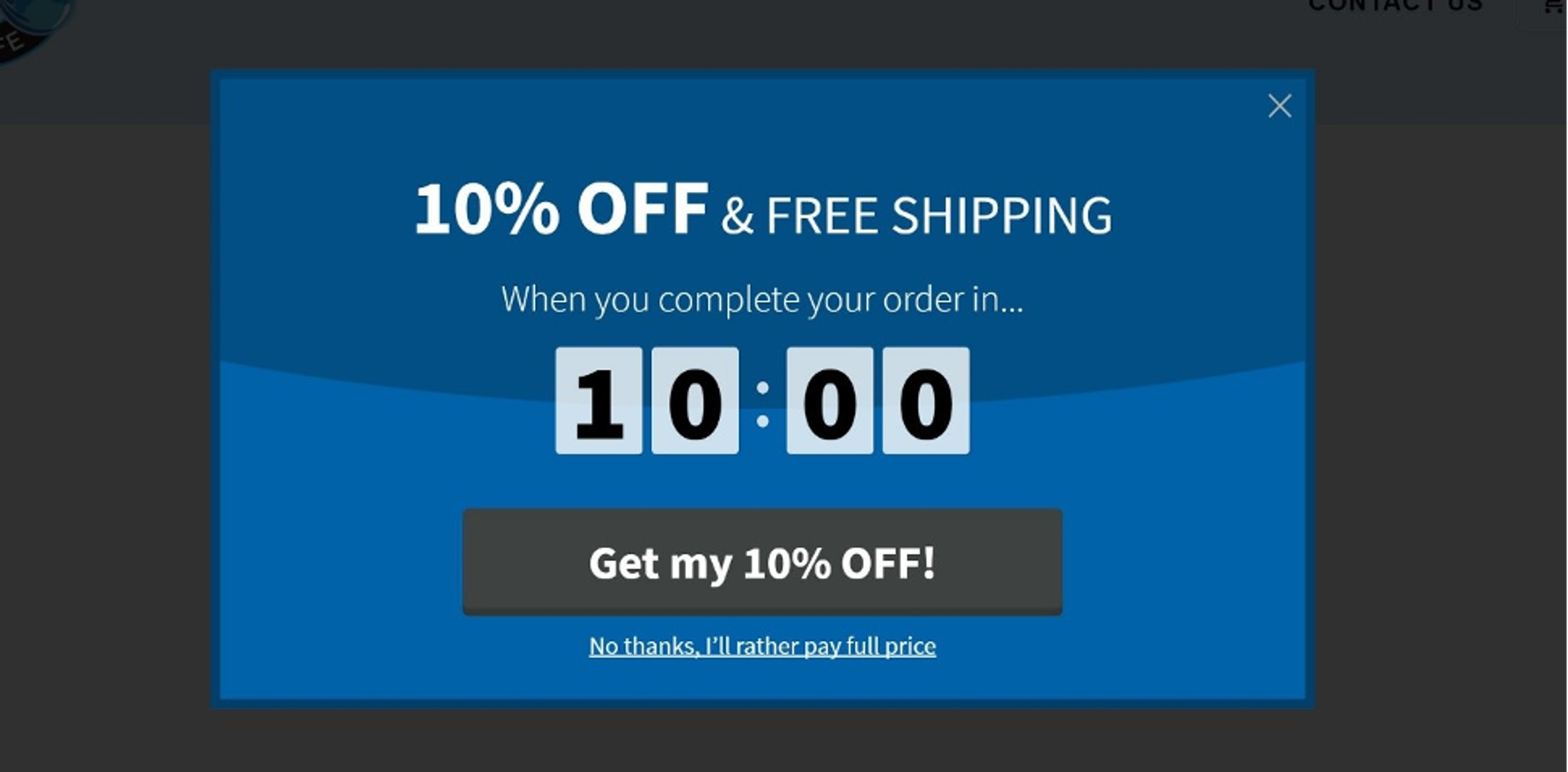 Threedropsoflife.com cart abandonment popup example