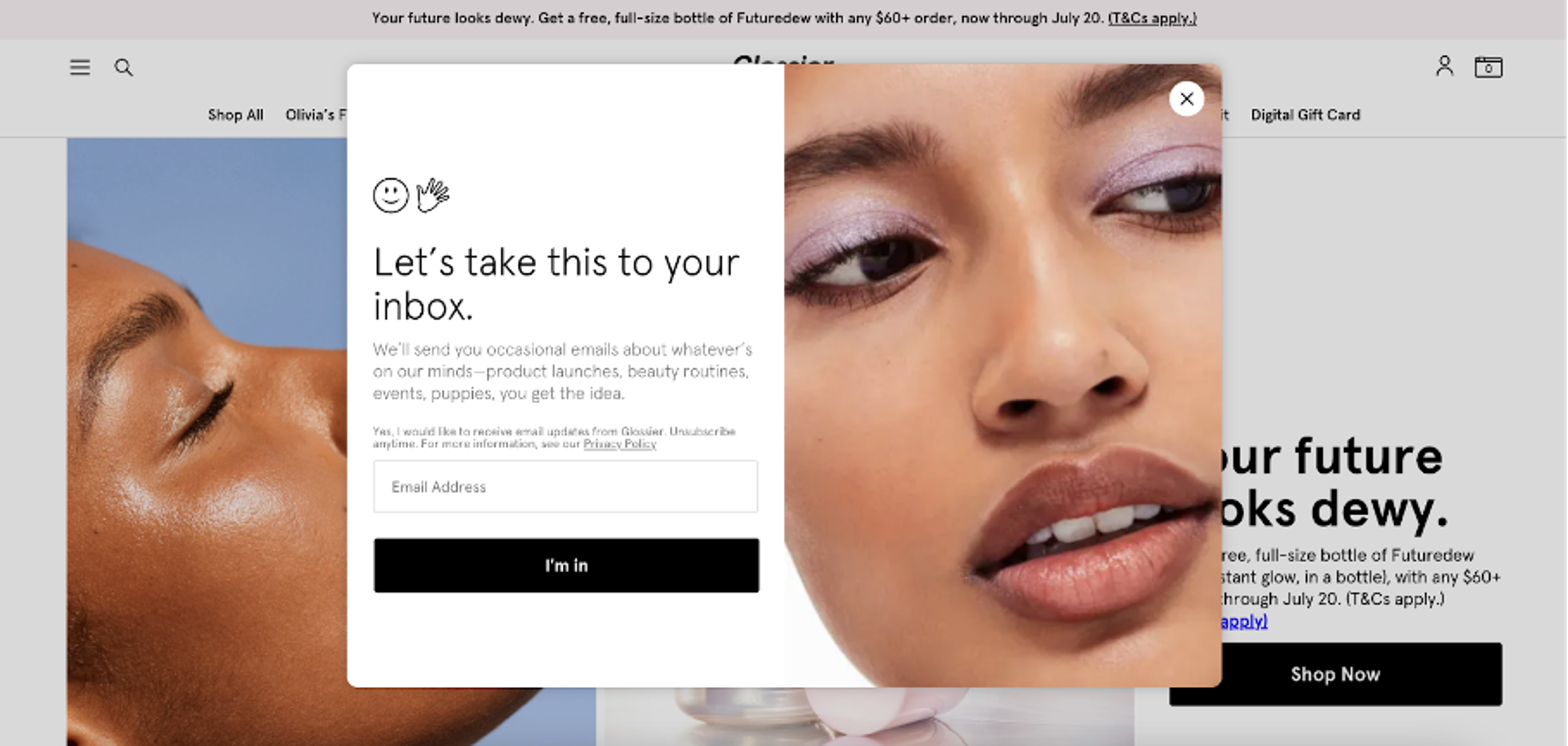 Glossier's visually appealing form reflects the brand overall personality.