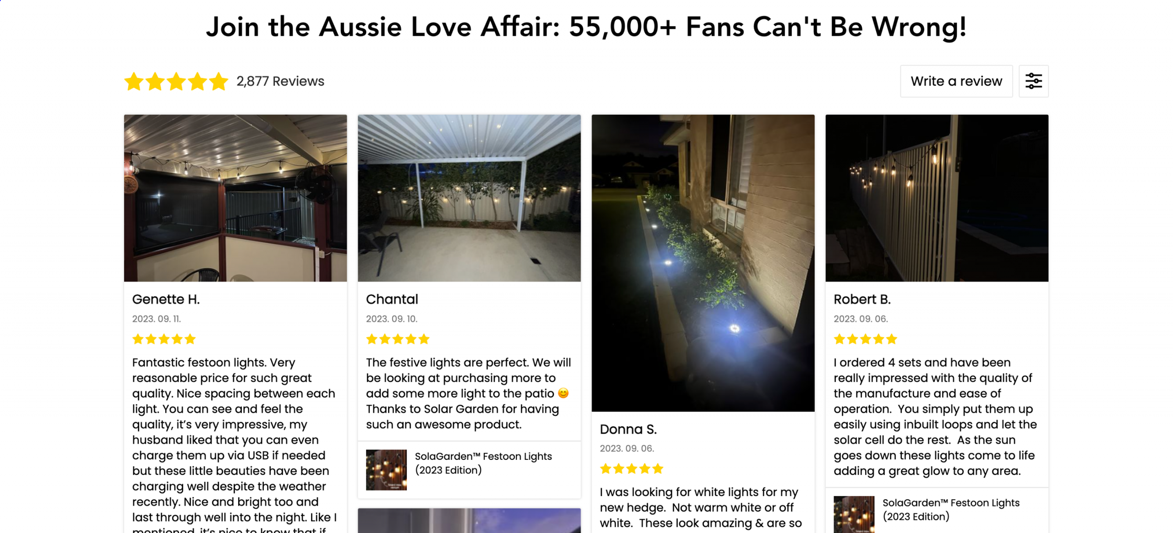 SolaGarden displaying customer reviews