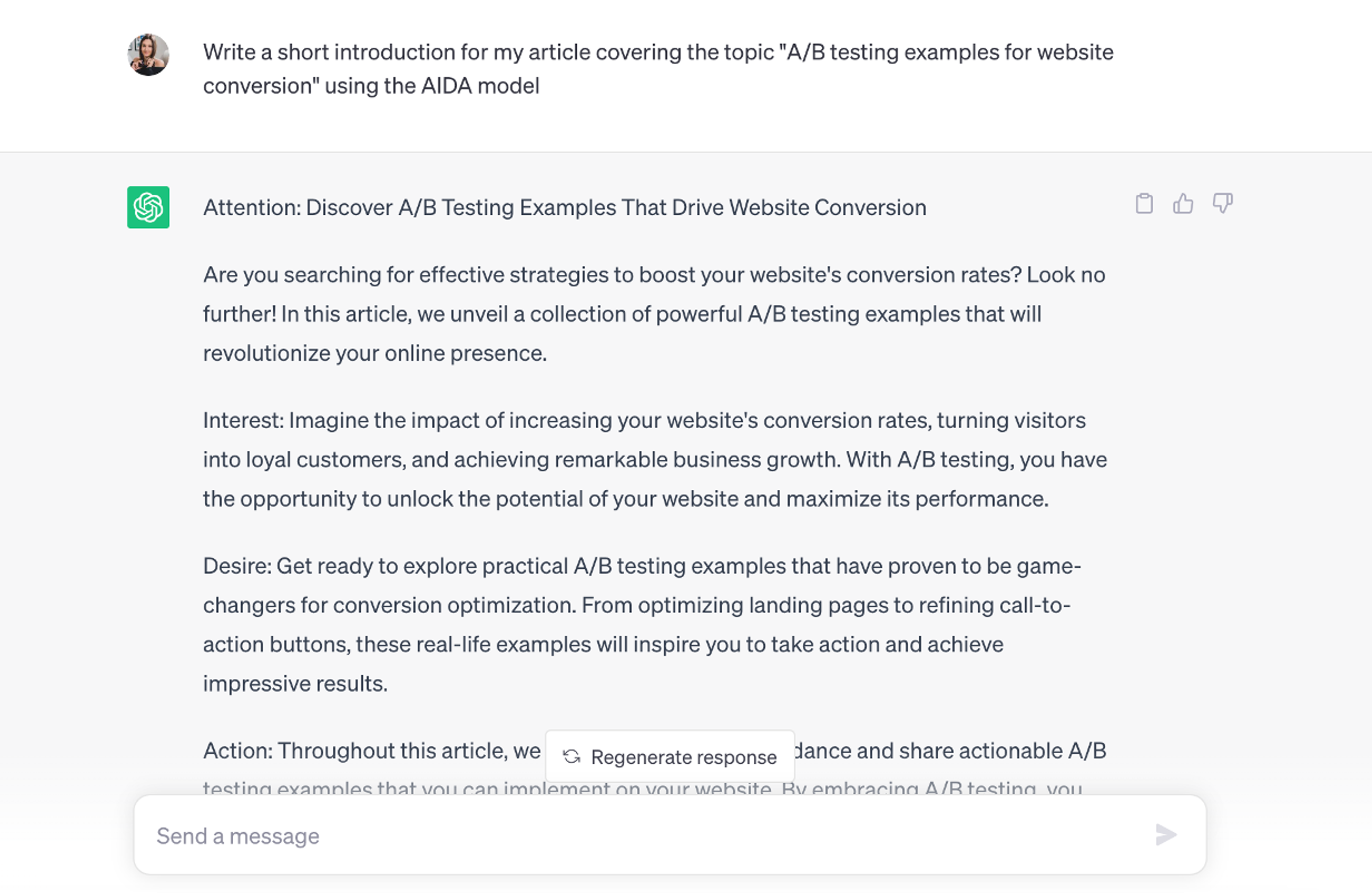Use ChatGPT to generate compelling copy