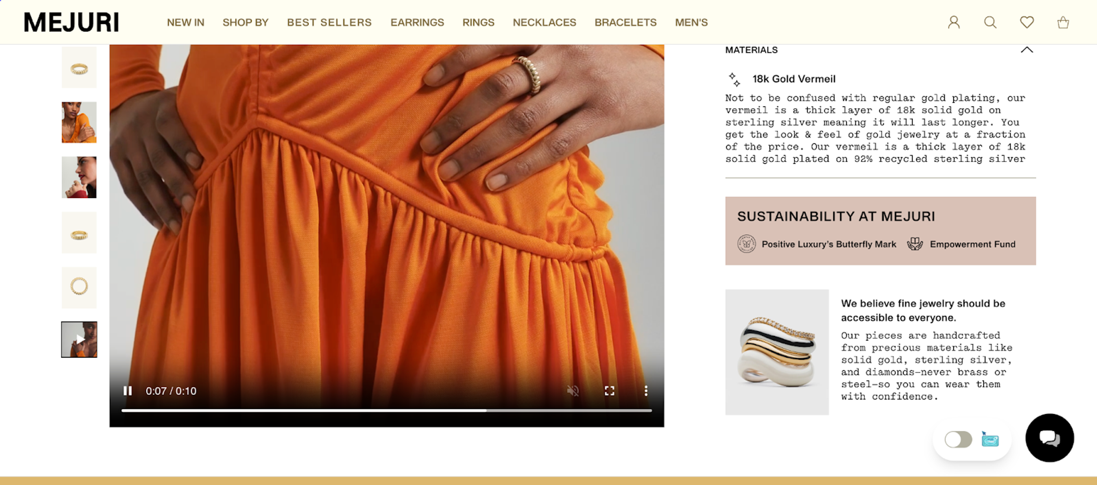 Mejuri ethical standards on product page