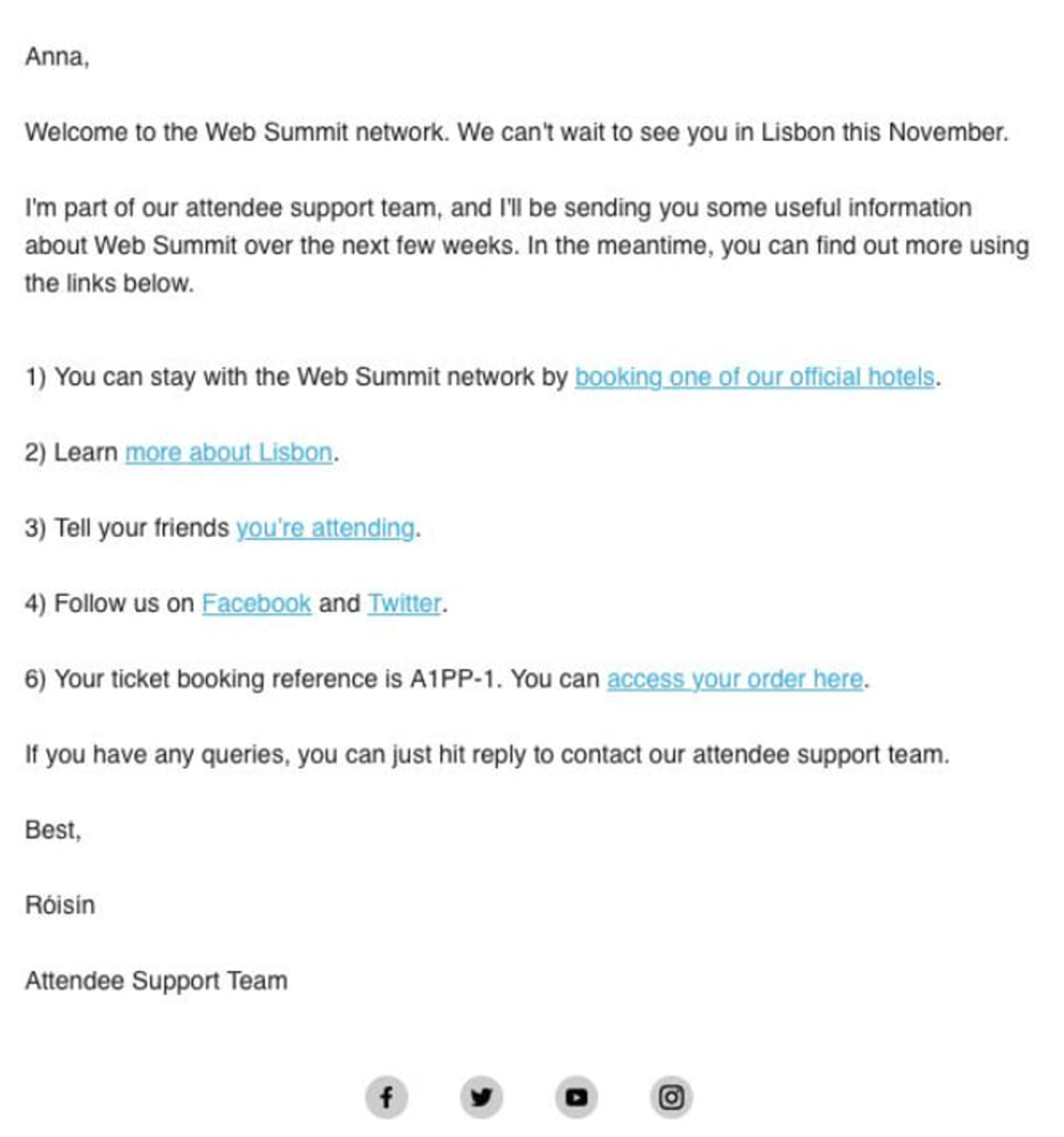 Event registration confirmation email