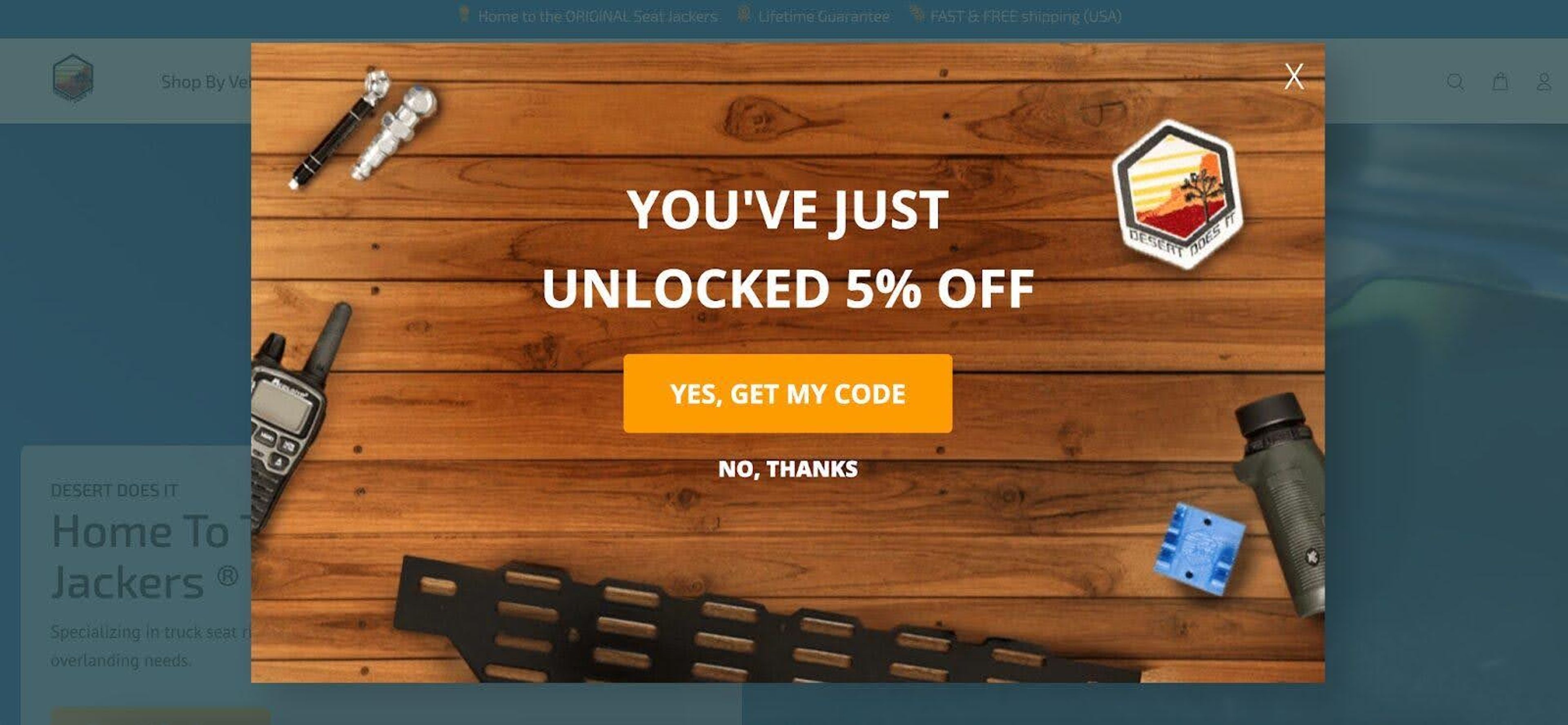 Desert Does It quiz lead generation starts with yes/no questions and a 5% discount, collecting contact details.