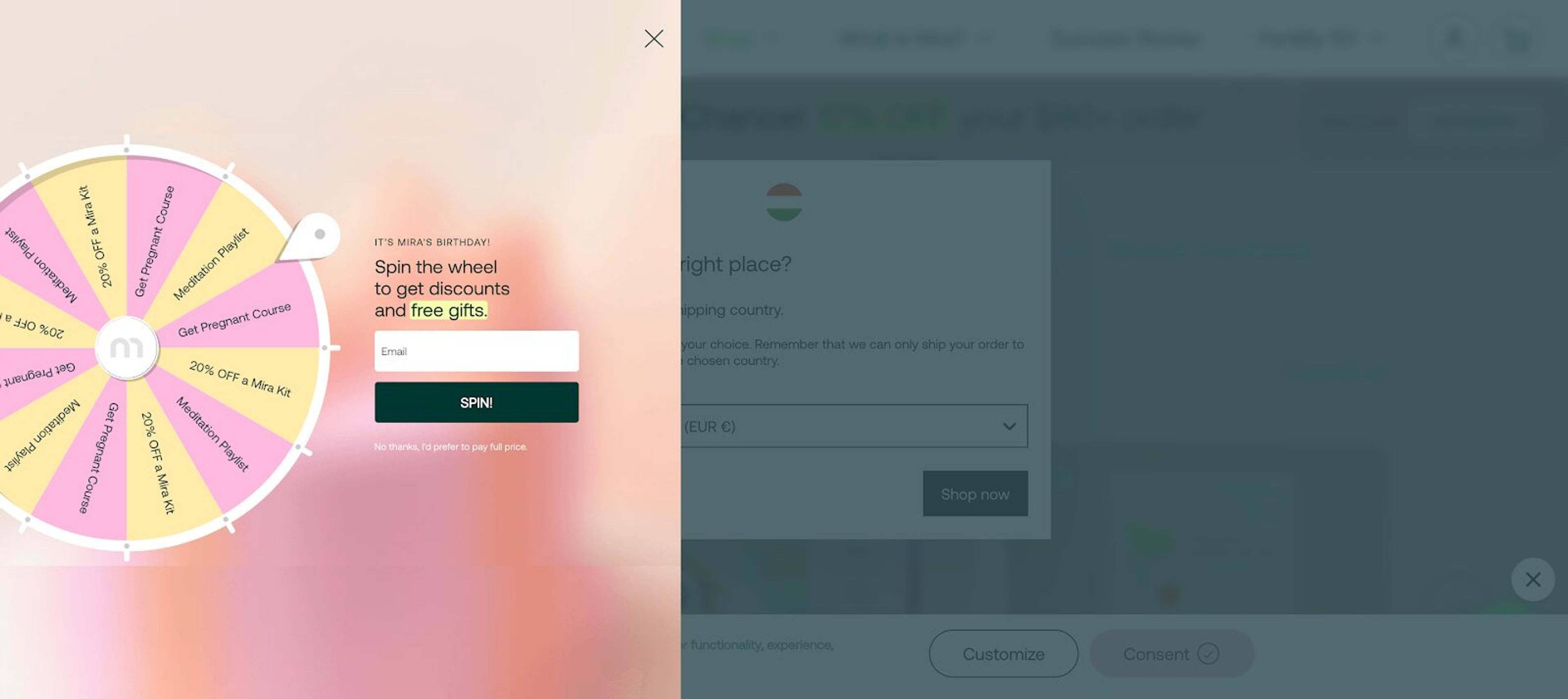 Mia's fertility trackers sign up page makes the signup process fun and engaging.