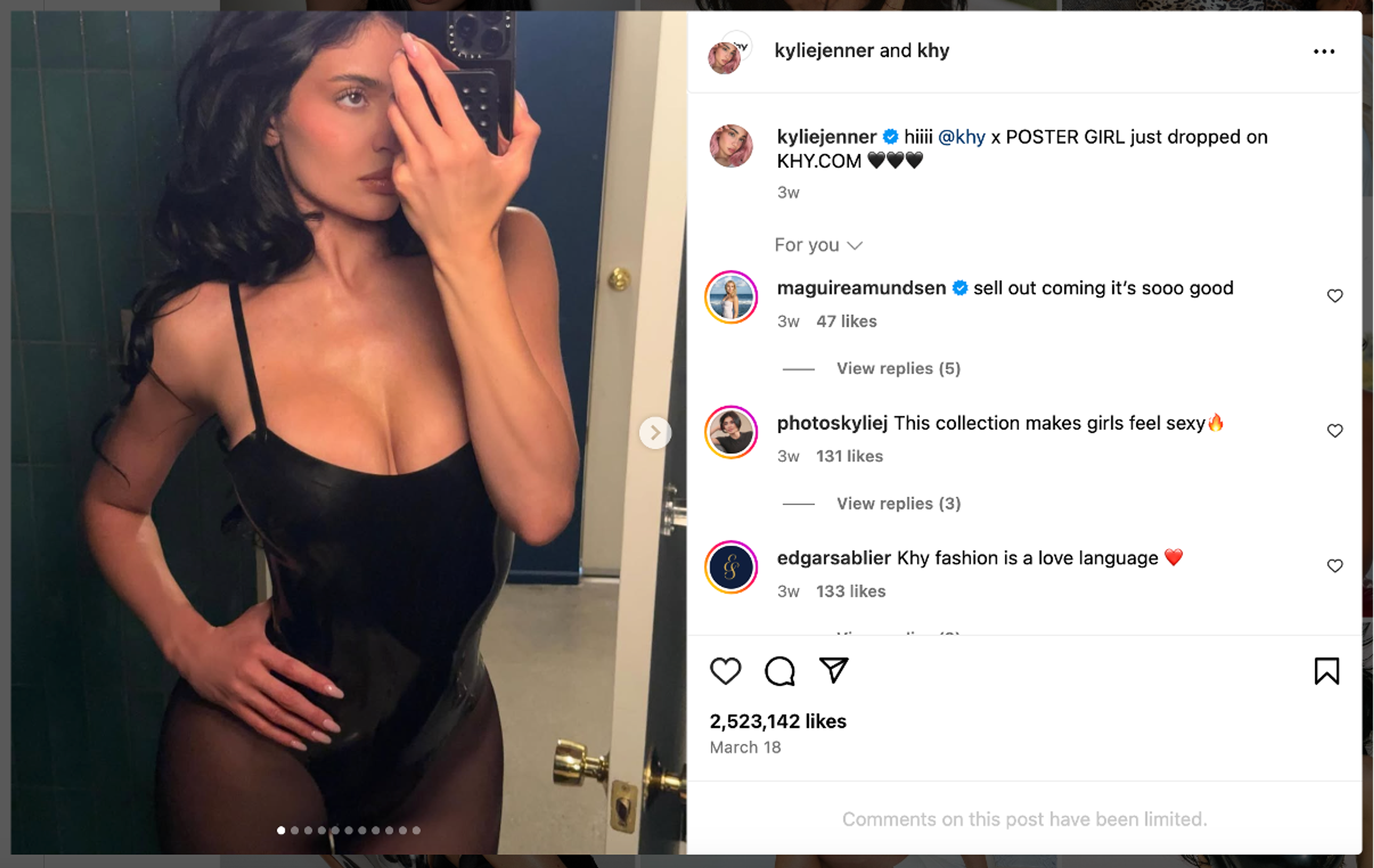 Kylie Jenner promoting Khy on Instagram