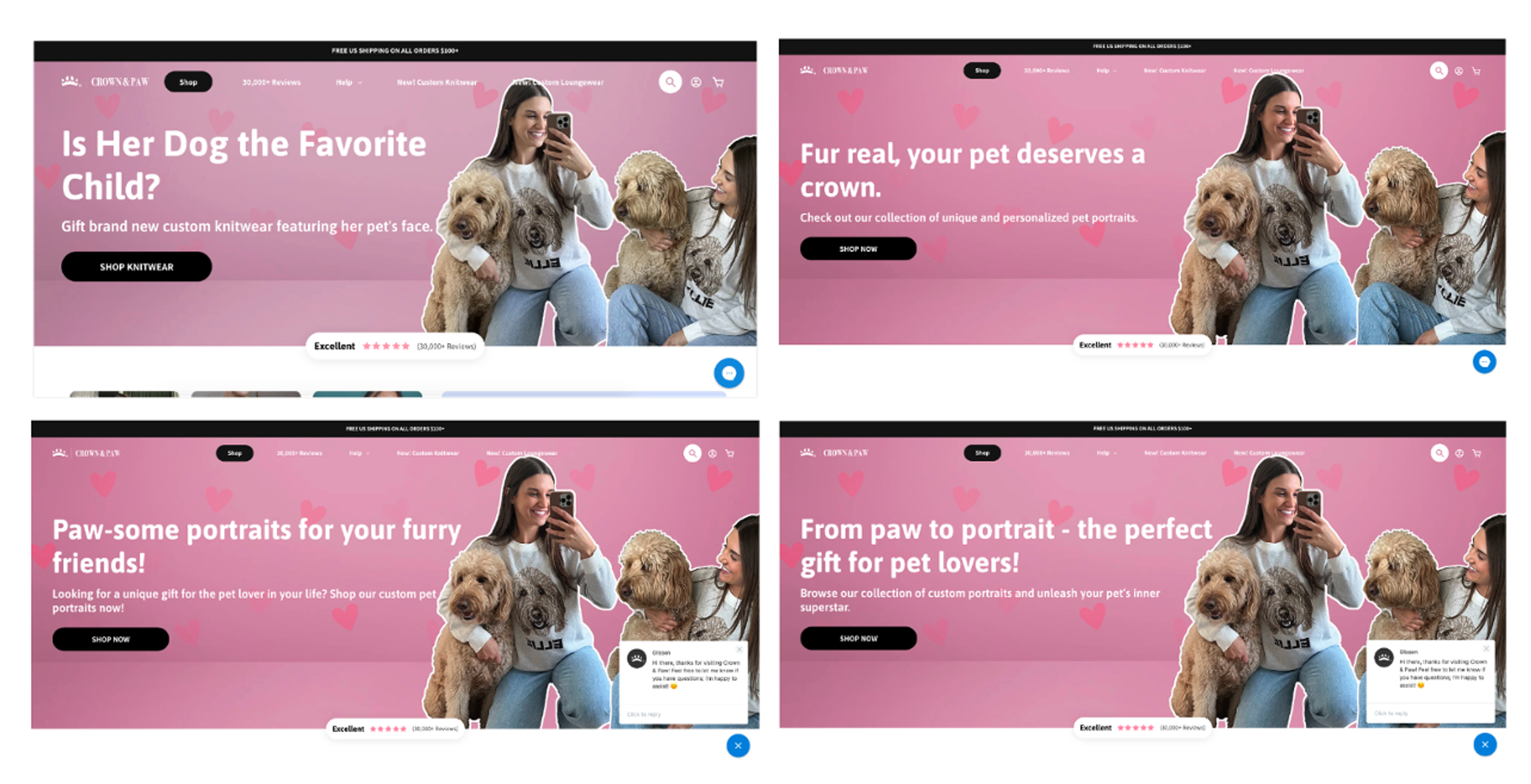 Crown &amp; Paw homepage A/B test