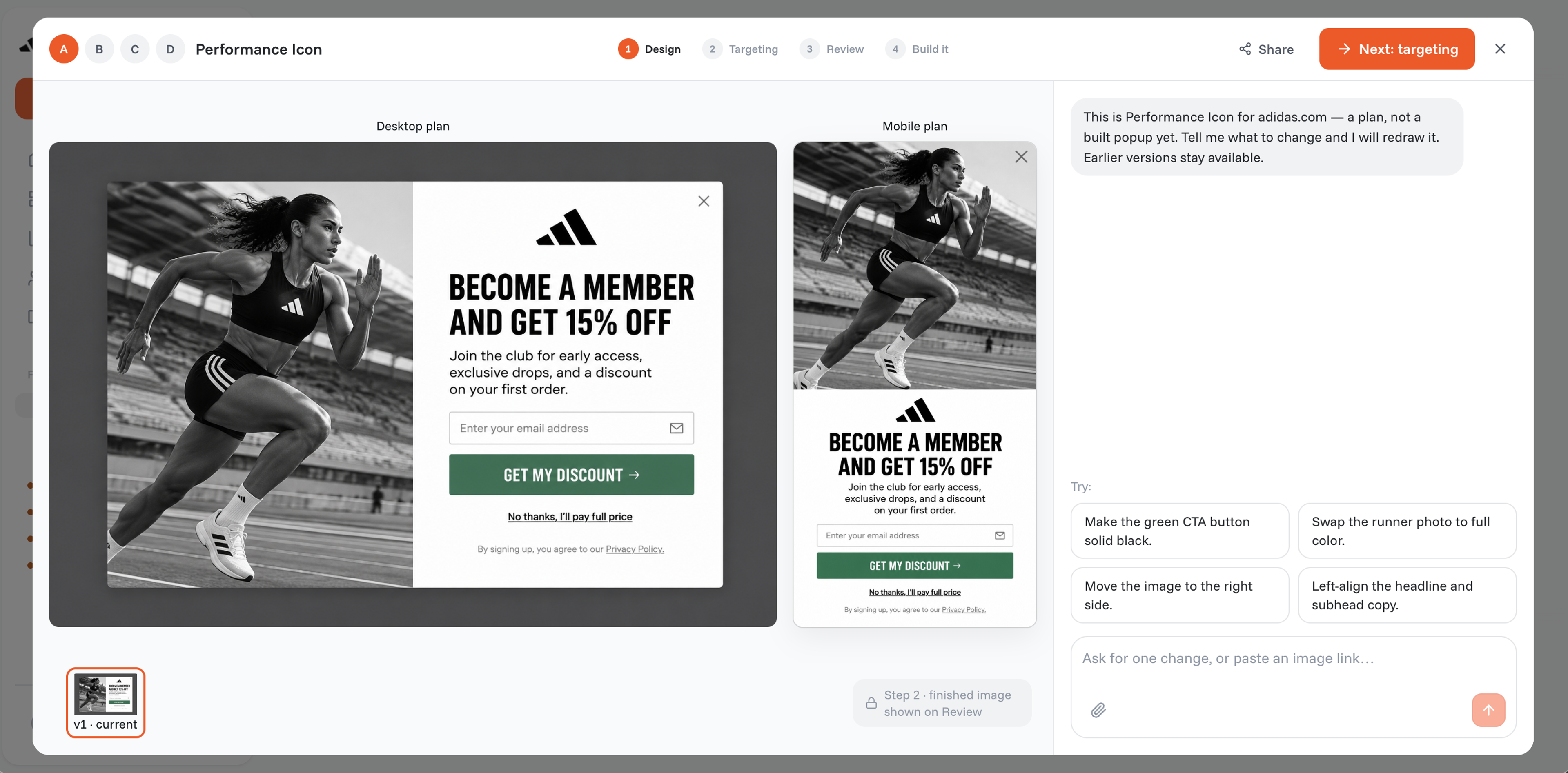 Refining a popup with the OptiMonk agent, with its desktop and mobile versions