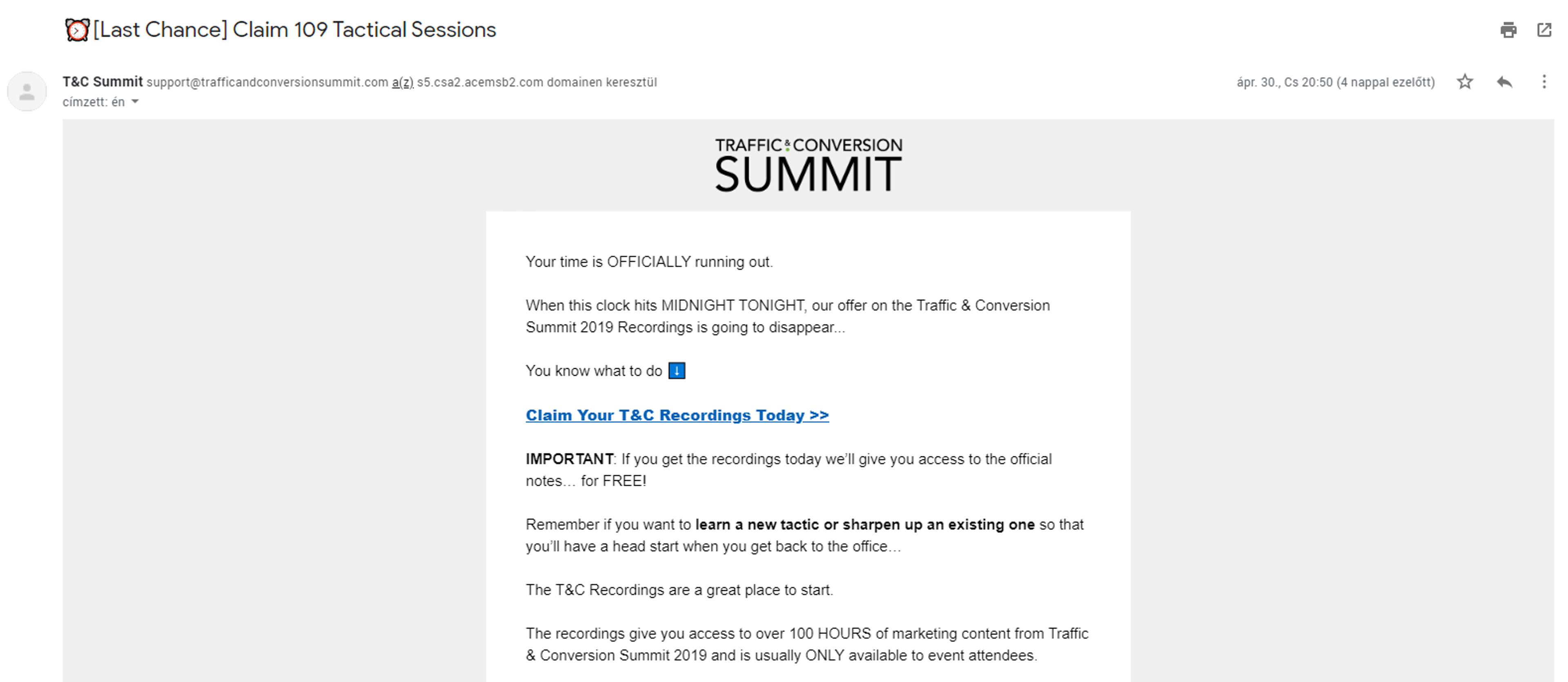 An example of best email subject lines from T&amp;C Summit