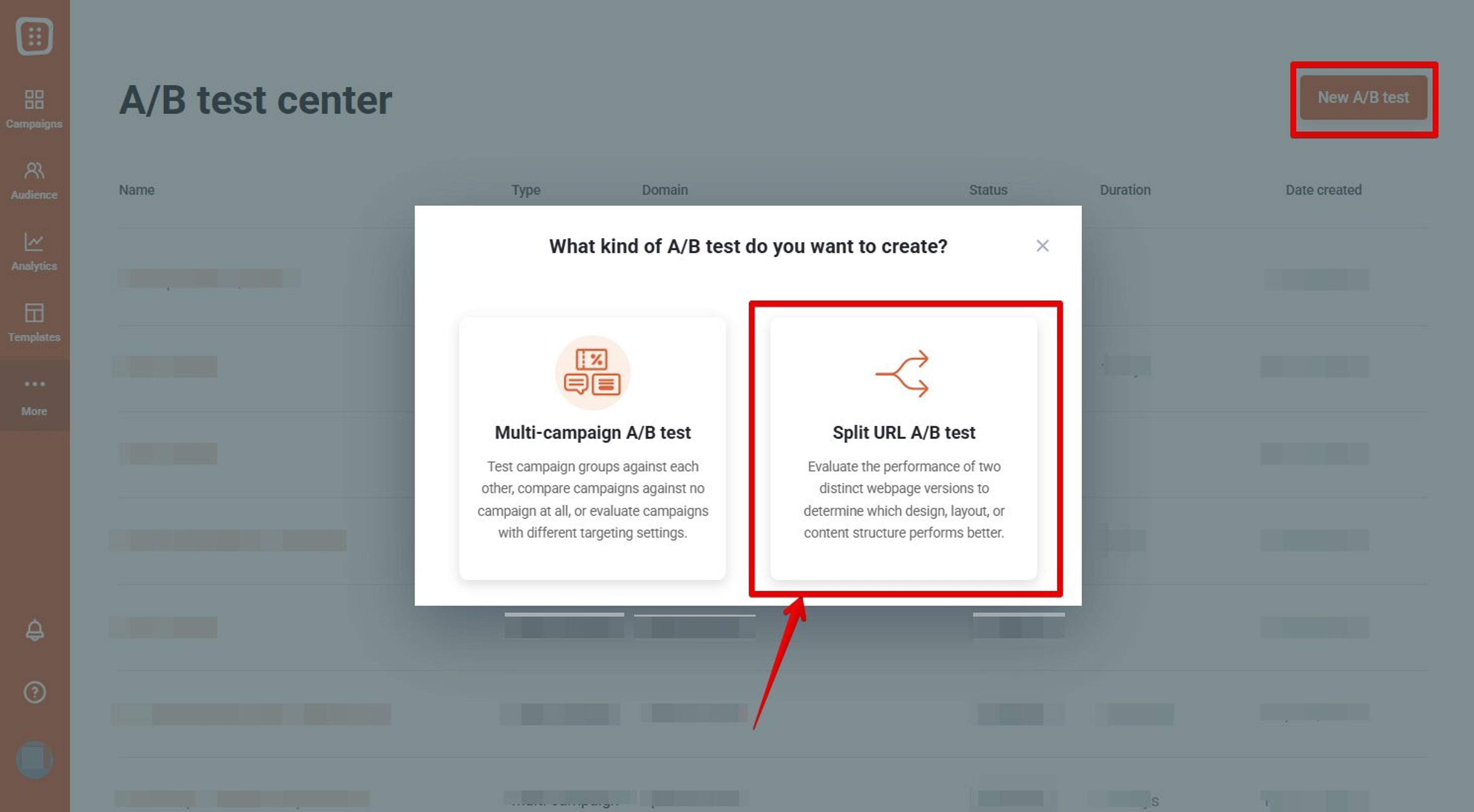 Choose split URL a/b test