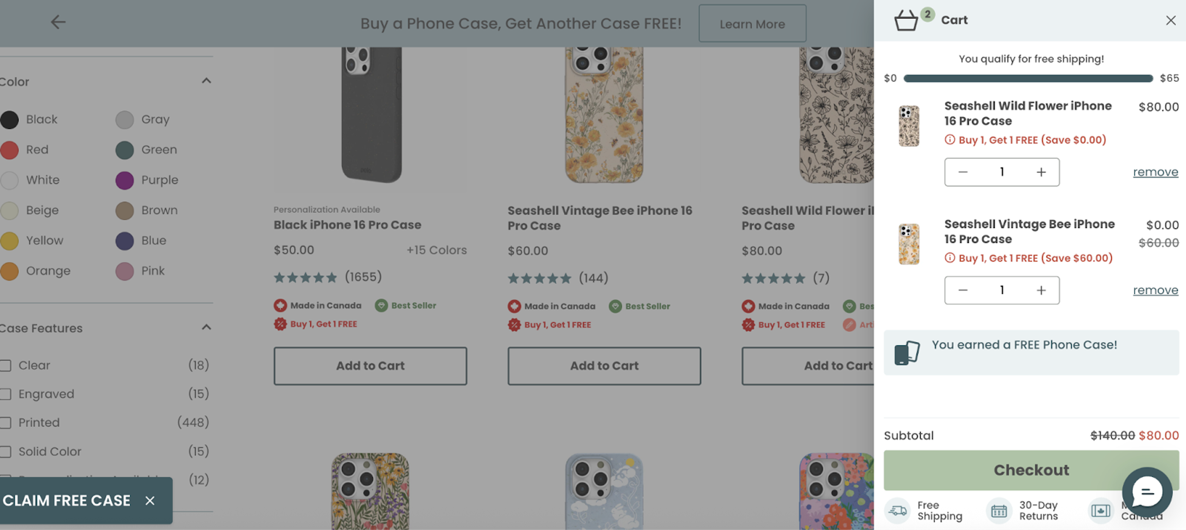 Pela case ecommerce cart design